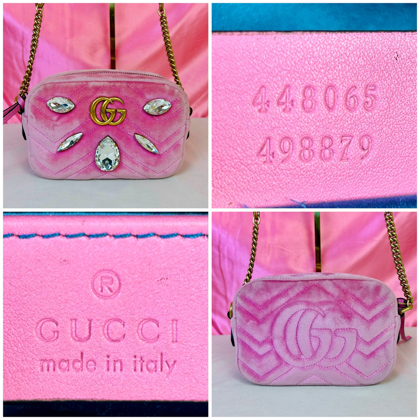 Pink Velvet and Crystal Mini Marmont