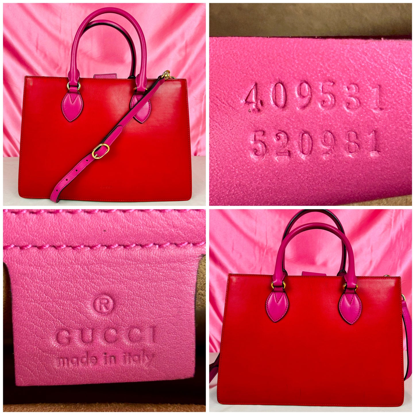 Gucci Red and Pink Open Top Tote