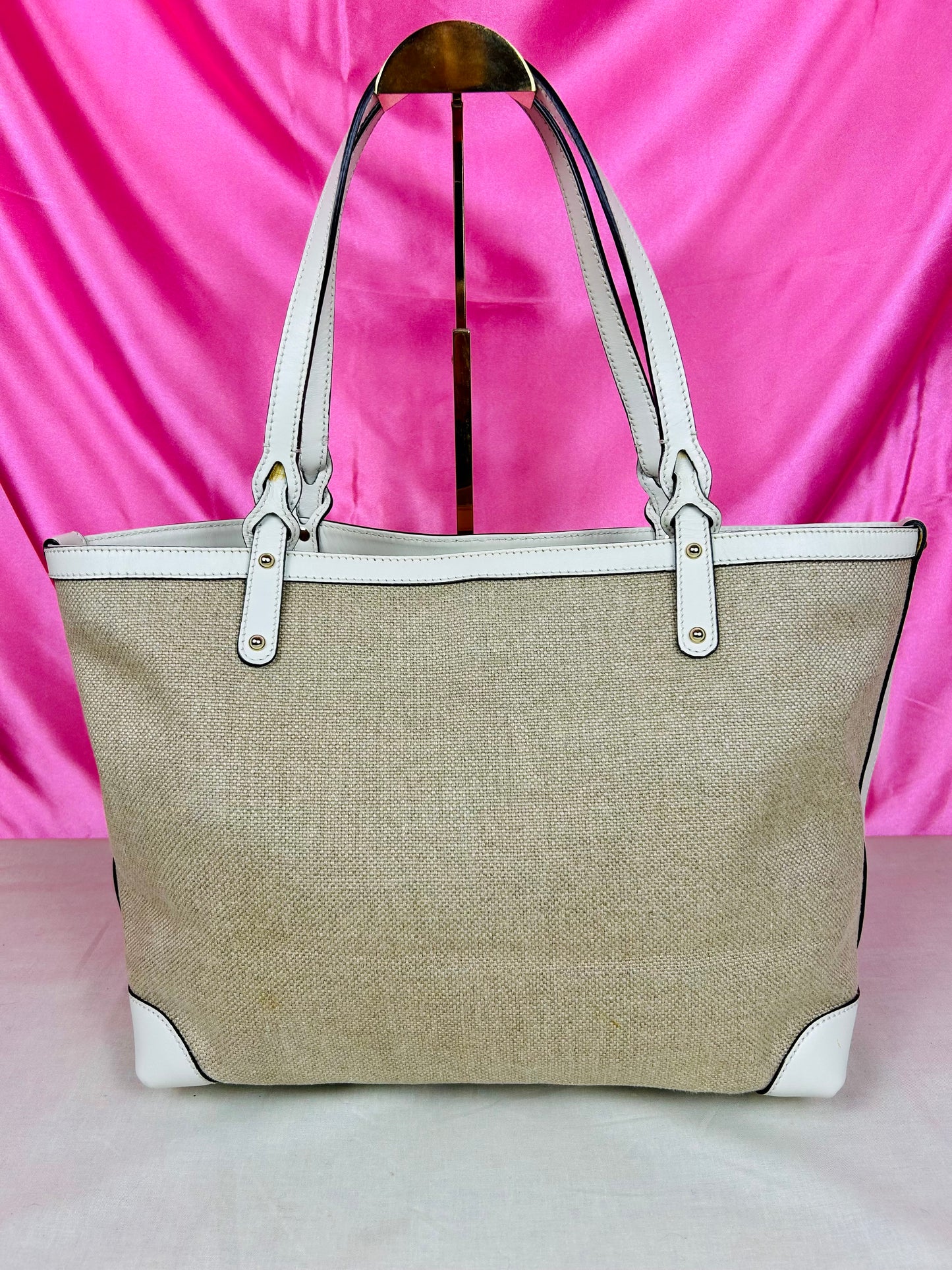 White and Linen Gucci Tote
