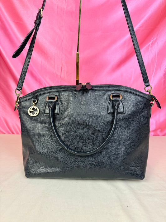 Black Gucci Dollar Calfskin Dome Satchel