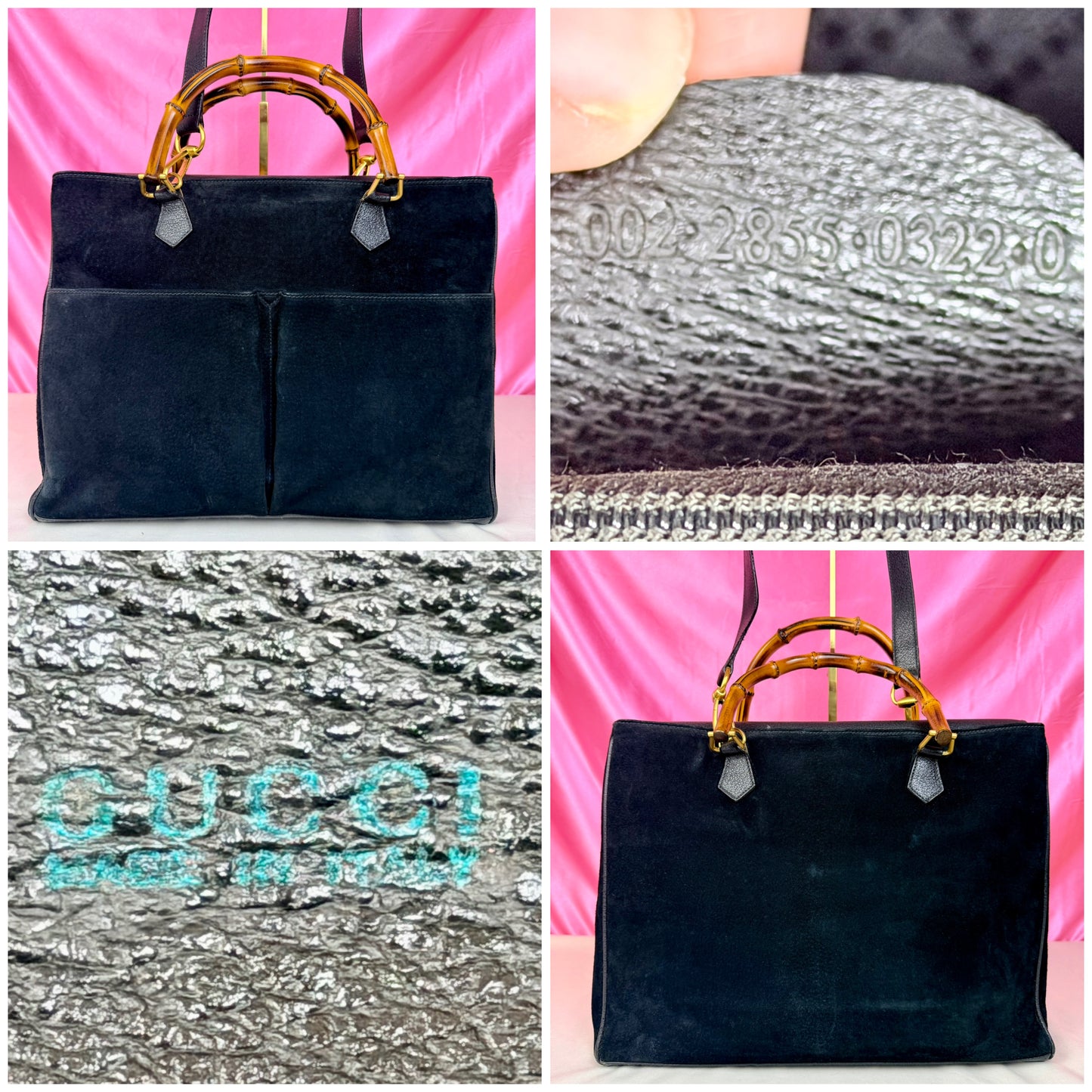Gucci Black Suede Bamboo Tote