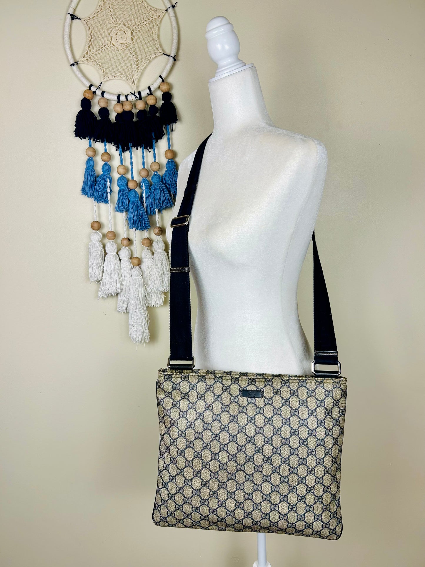 Large Navy Gucci Supreme Crossbody