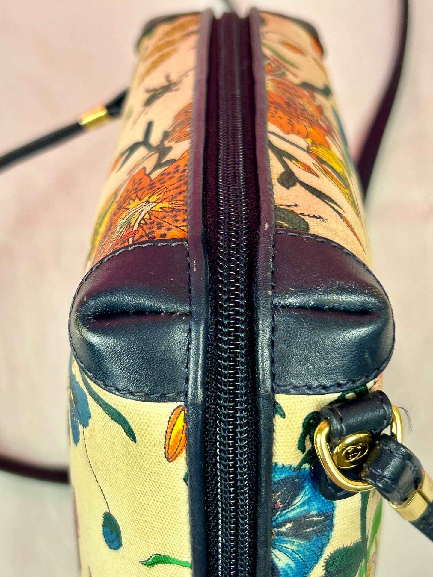 Vintage Floral and Navy Gucci Crossbody
