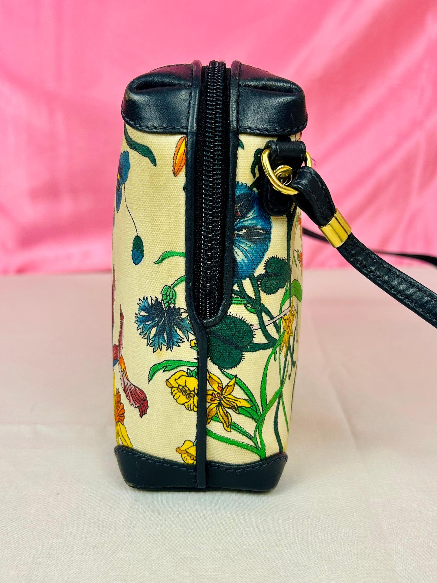 Vintage Floral and Navy Gucci Crossbody