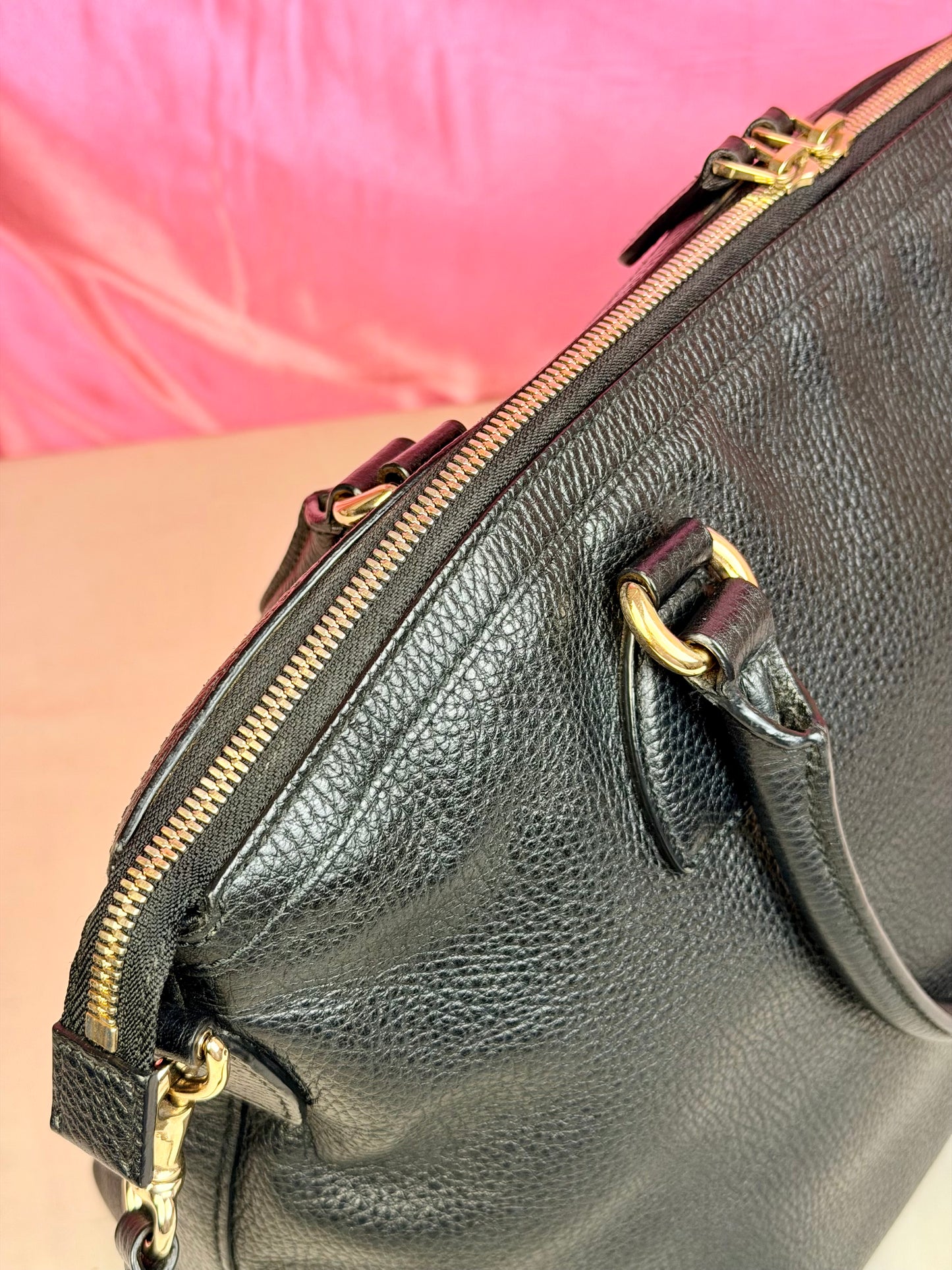 Black Gucci Dollar Calfskin Dome Satchel