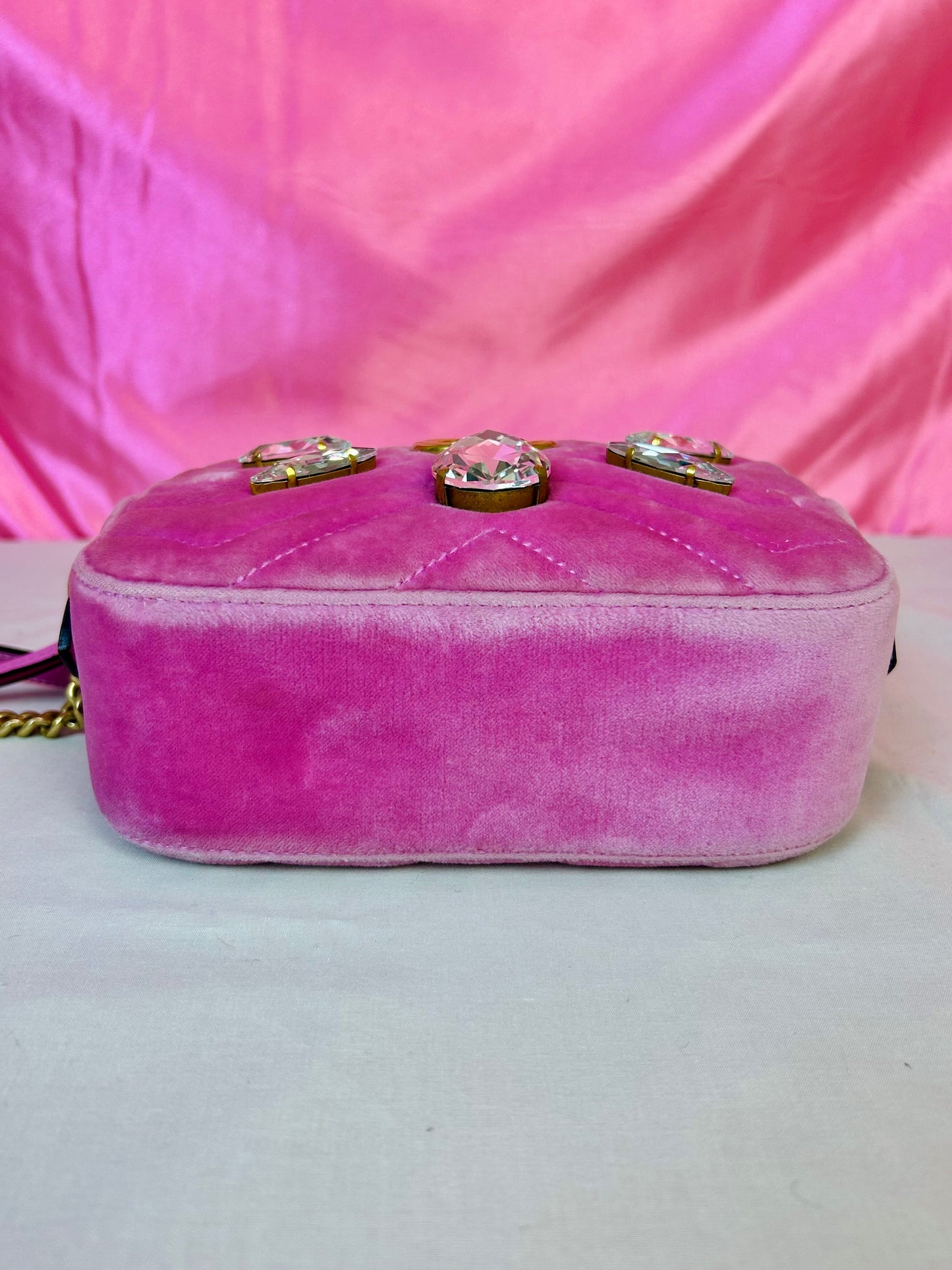 Pink Velvet and Crystal Mini Marmont