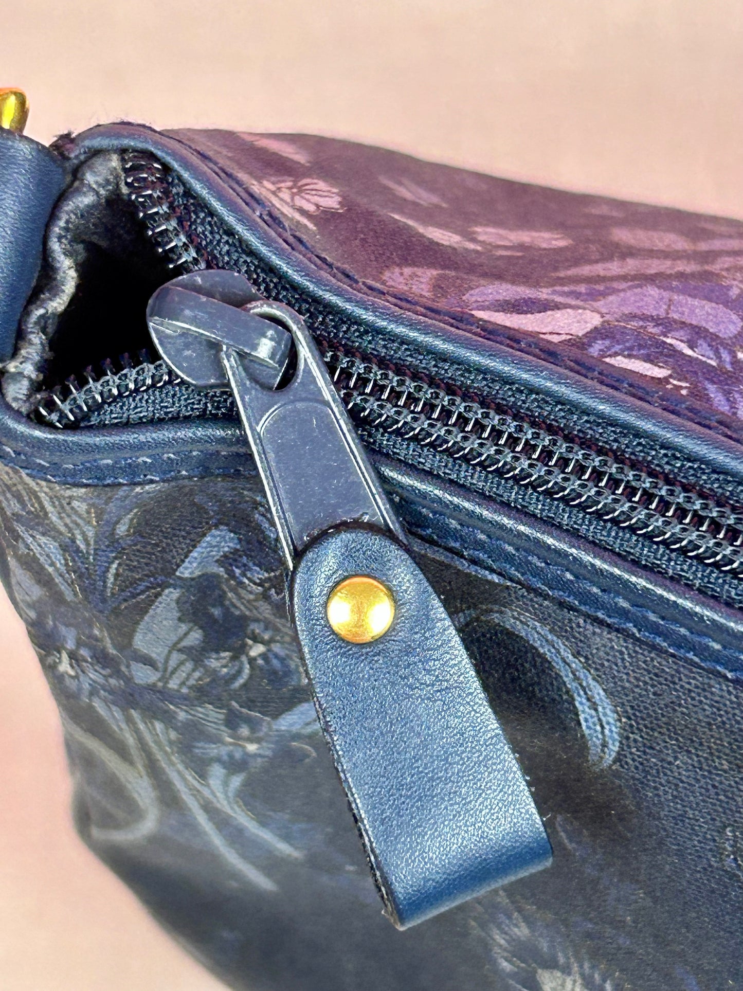 Gucci Navy Floral Bamboo Shoulder Bag
