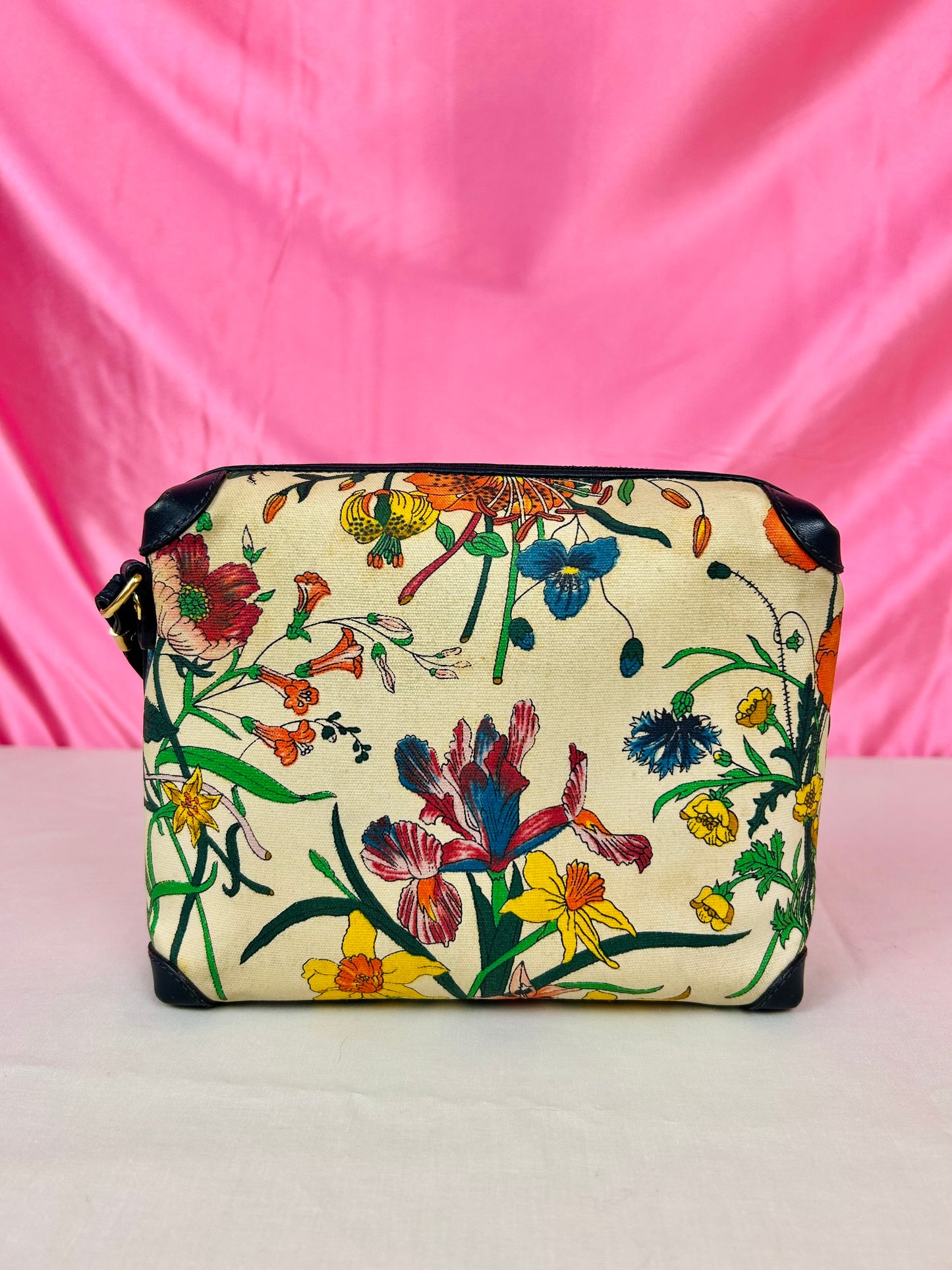 Vintage Floral and Navy Gucci Crossbody