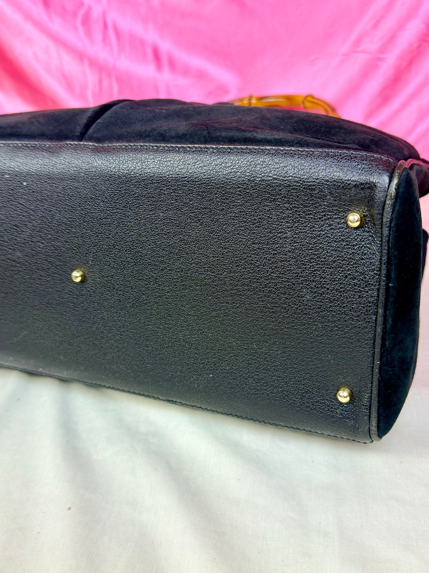 Gucci Black Suede Bamboo Tote