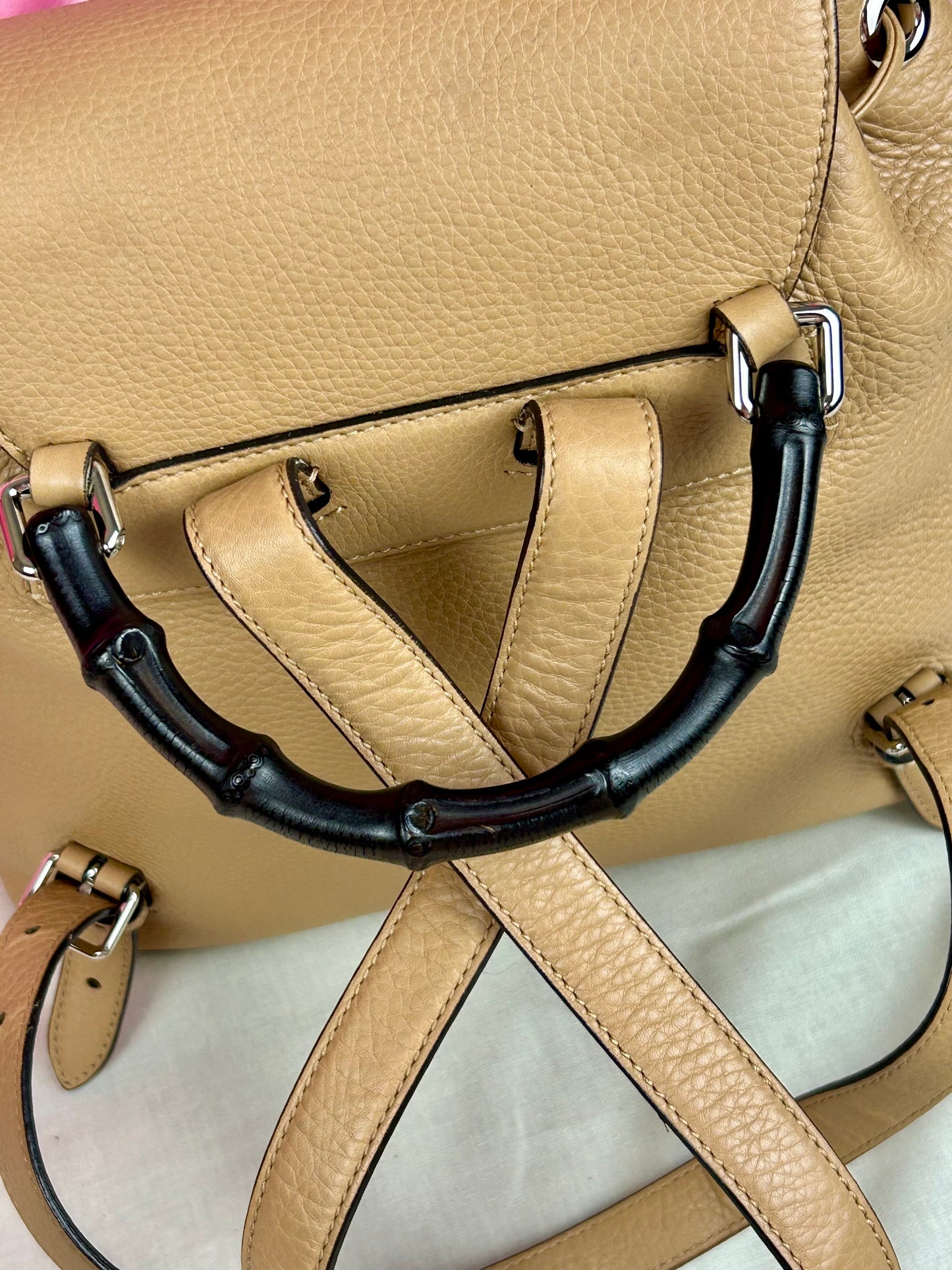 Gucci Tan Leather Bamboo Backpack (New Model)