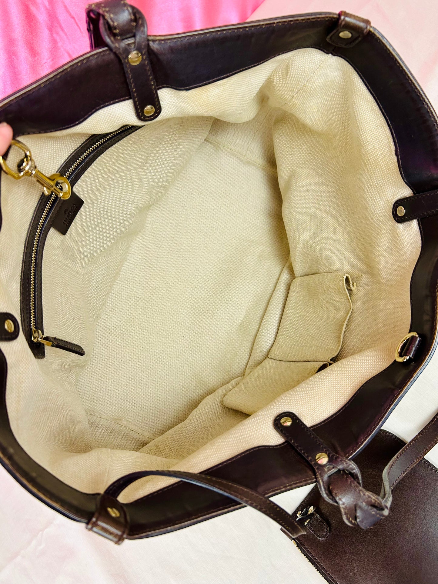 Brown and Linen Gucci Tote and Pouch