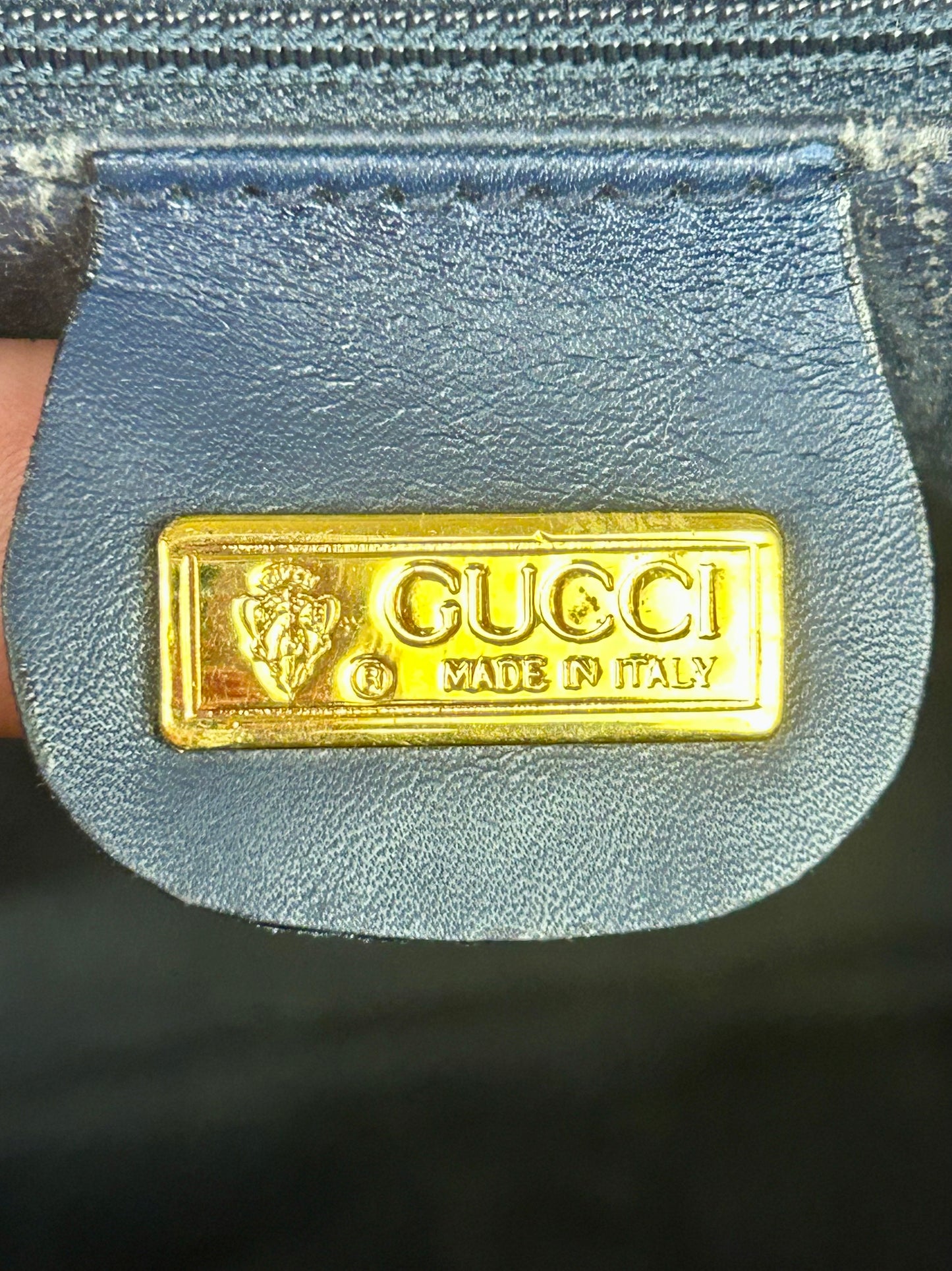 Gucci Navy Floral Bamboo Shoulder Bag