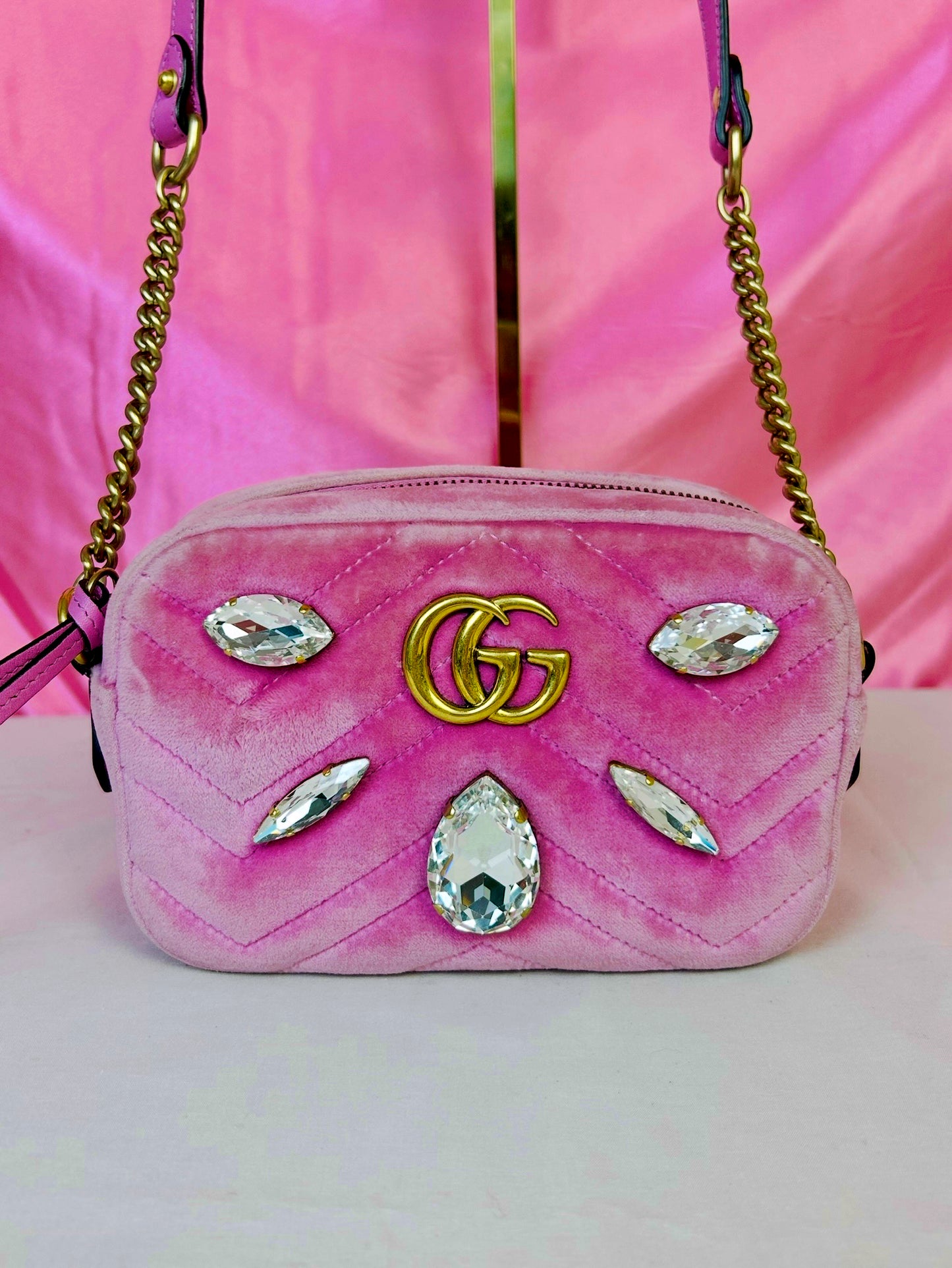 Pink Velvet and Crystal Mini Marmont