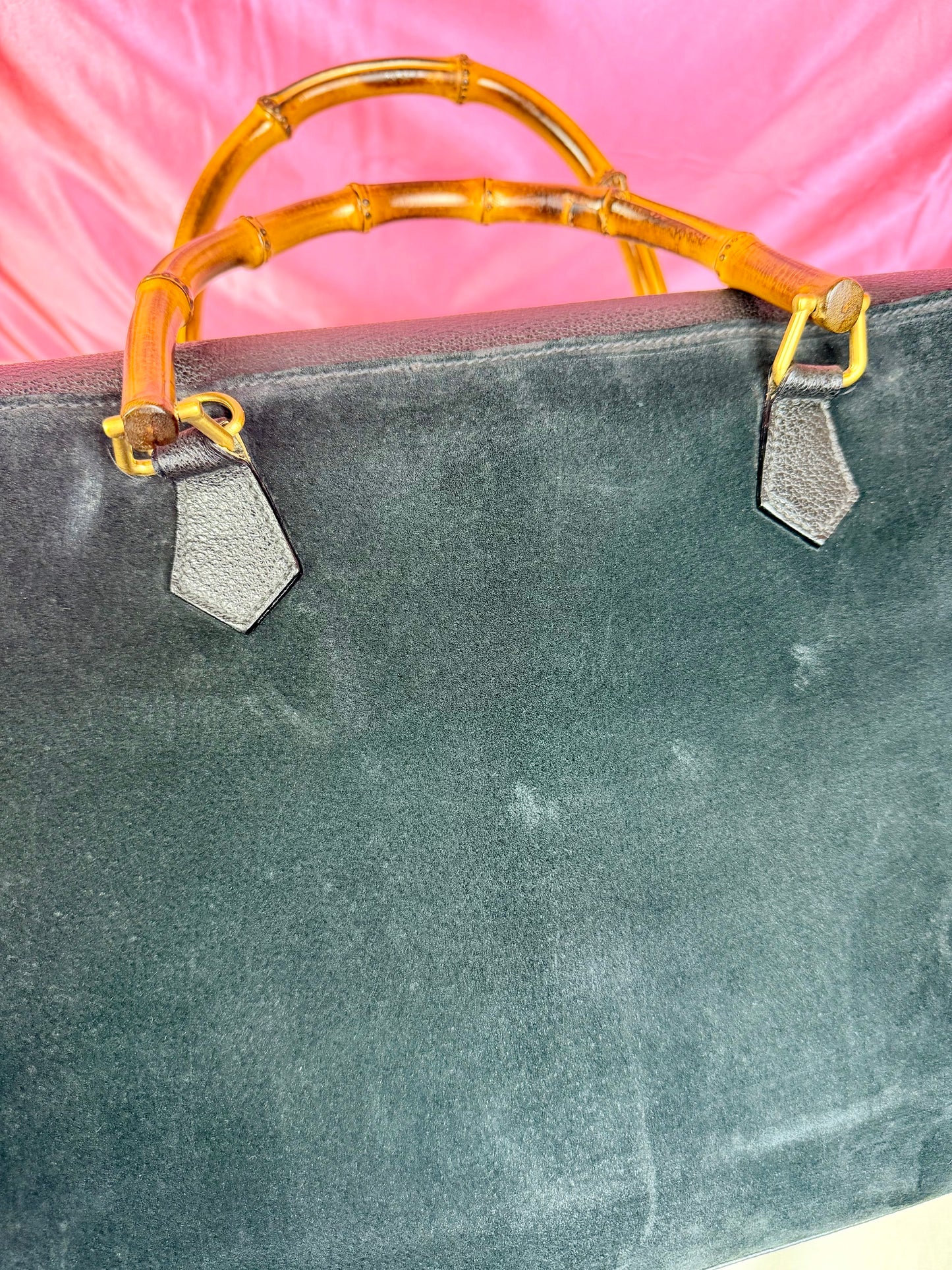 Gucci Black Suede Bamboo Tote