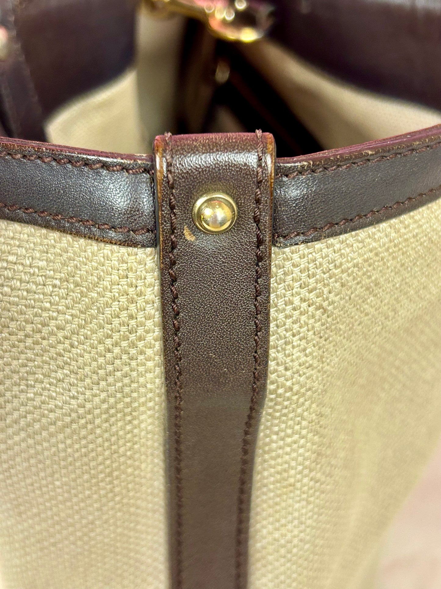 Brown and Linen Gucci Tote and Pouch