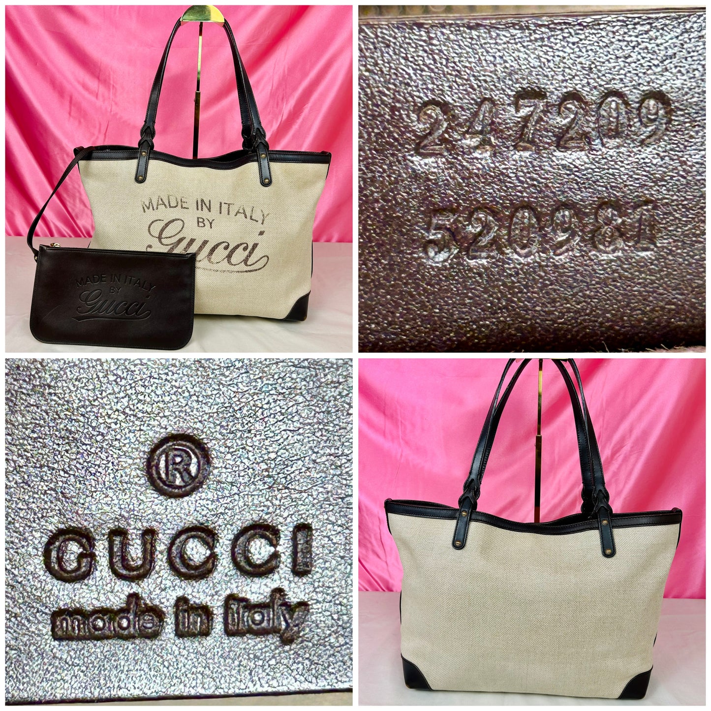 Brown and Linen Gucci Tote and Pouch