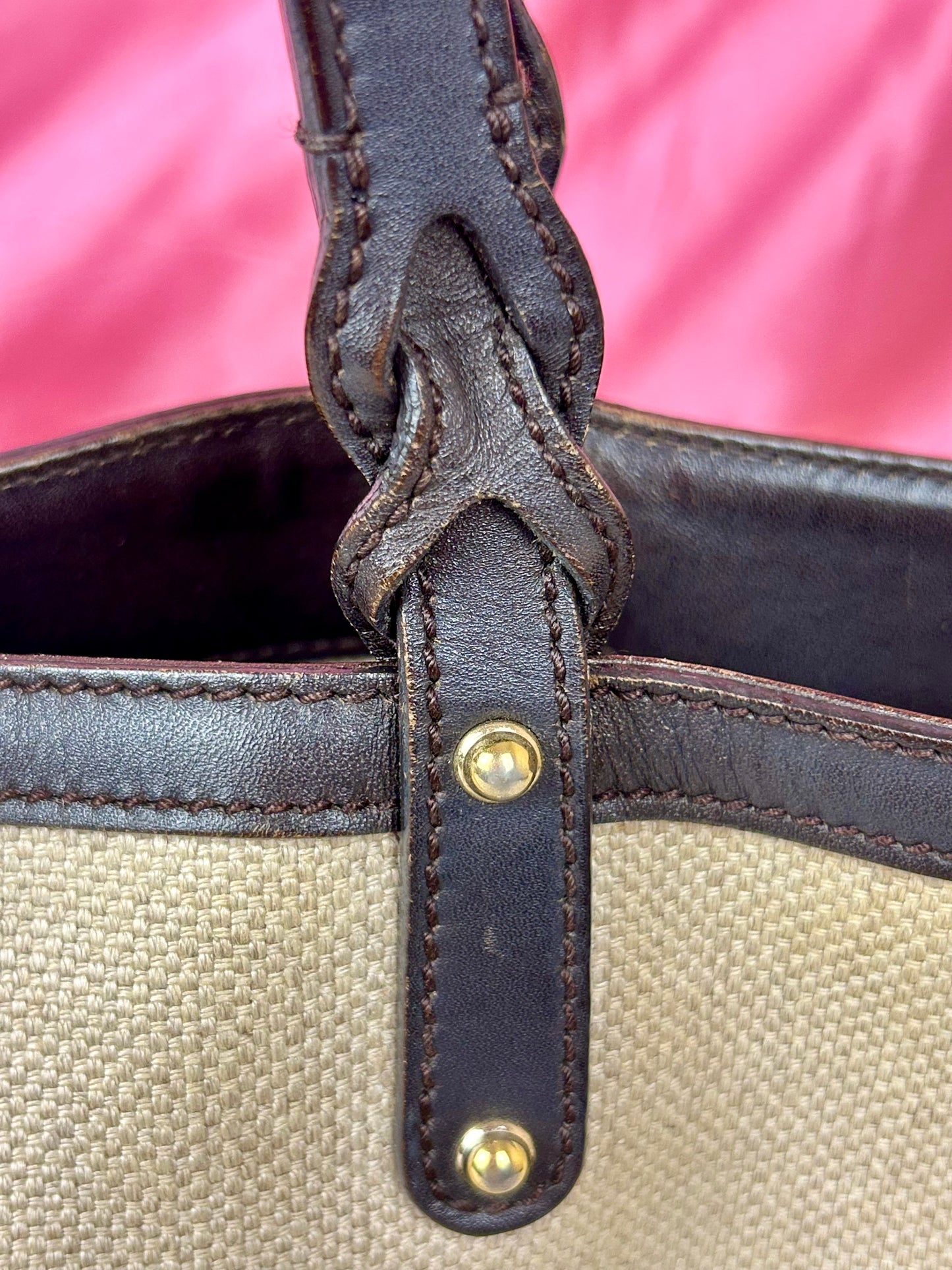 Brown and Linen Gucci Tote and Pouch