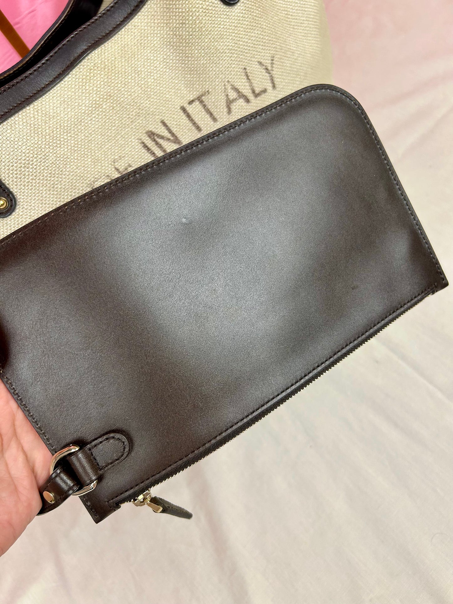 Brown and Linen Gucci Tote and Pouch