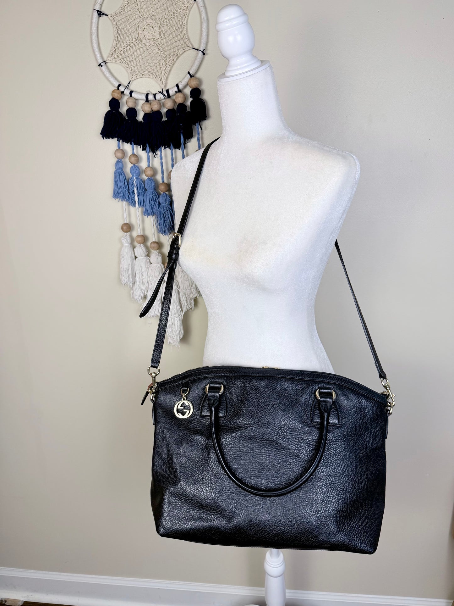 Black Gucci Dollar Calfskin Dome Satchel