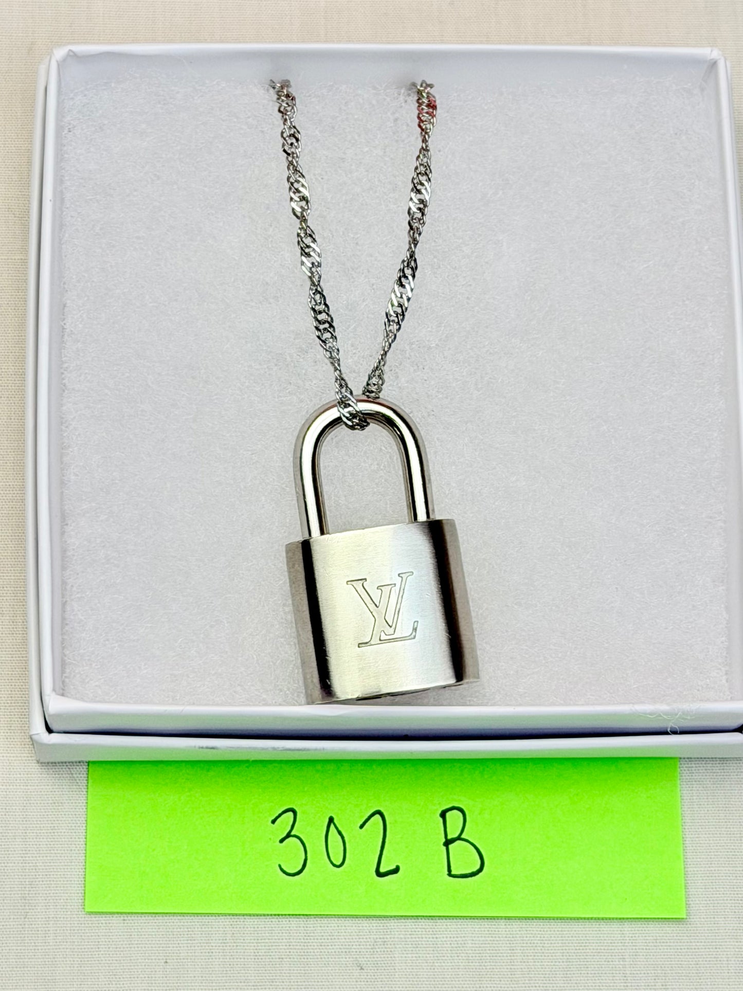Silver Louis Vuitton Lock Necklace (10)