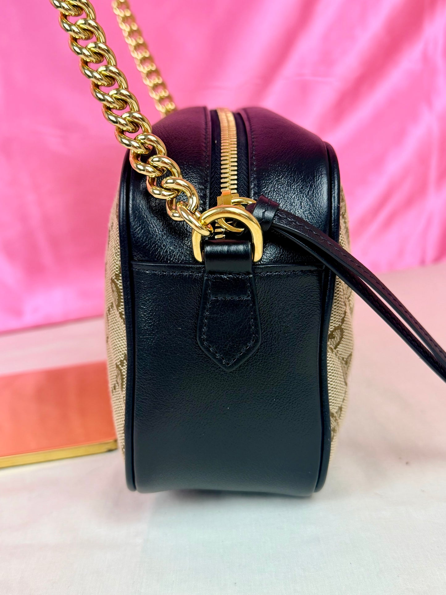 Black and Beige Small Gucci Marmont