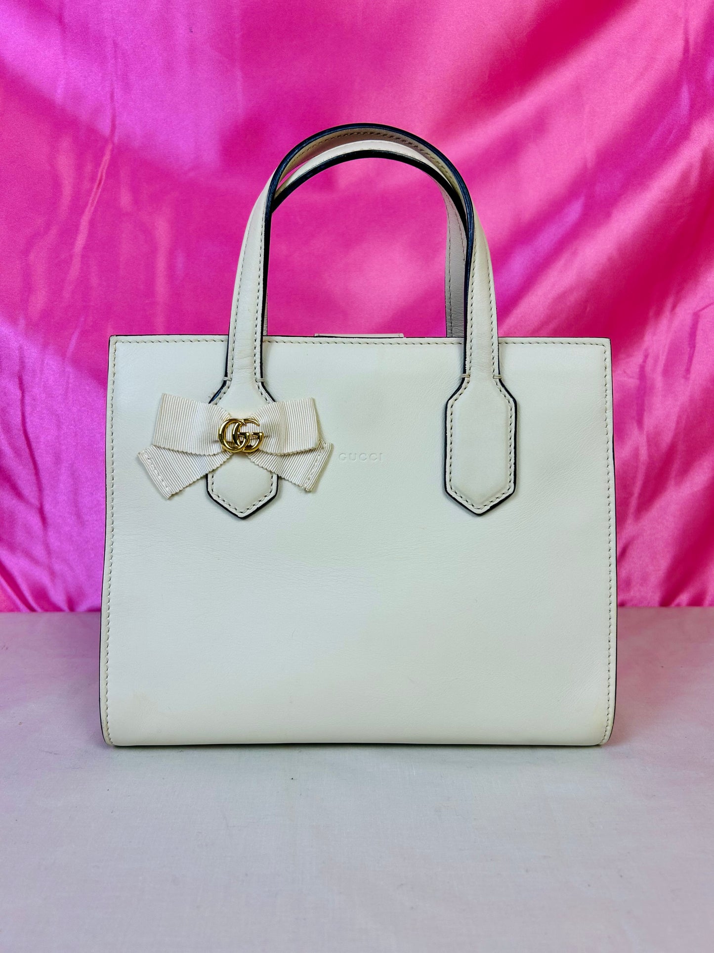 Small White Gucci Ribbon Tote
