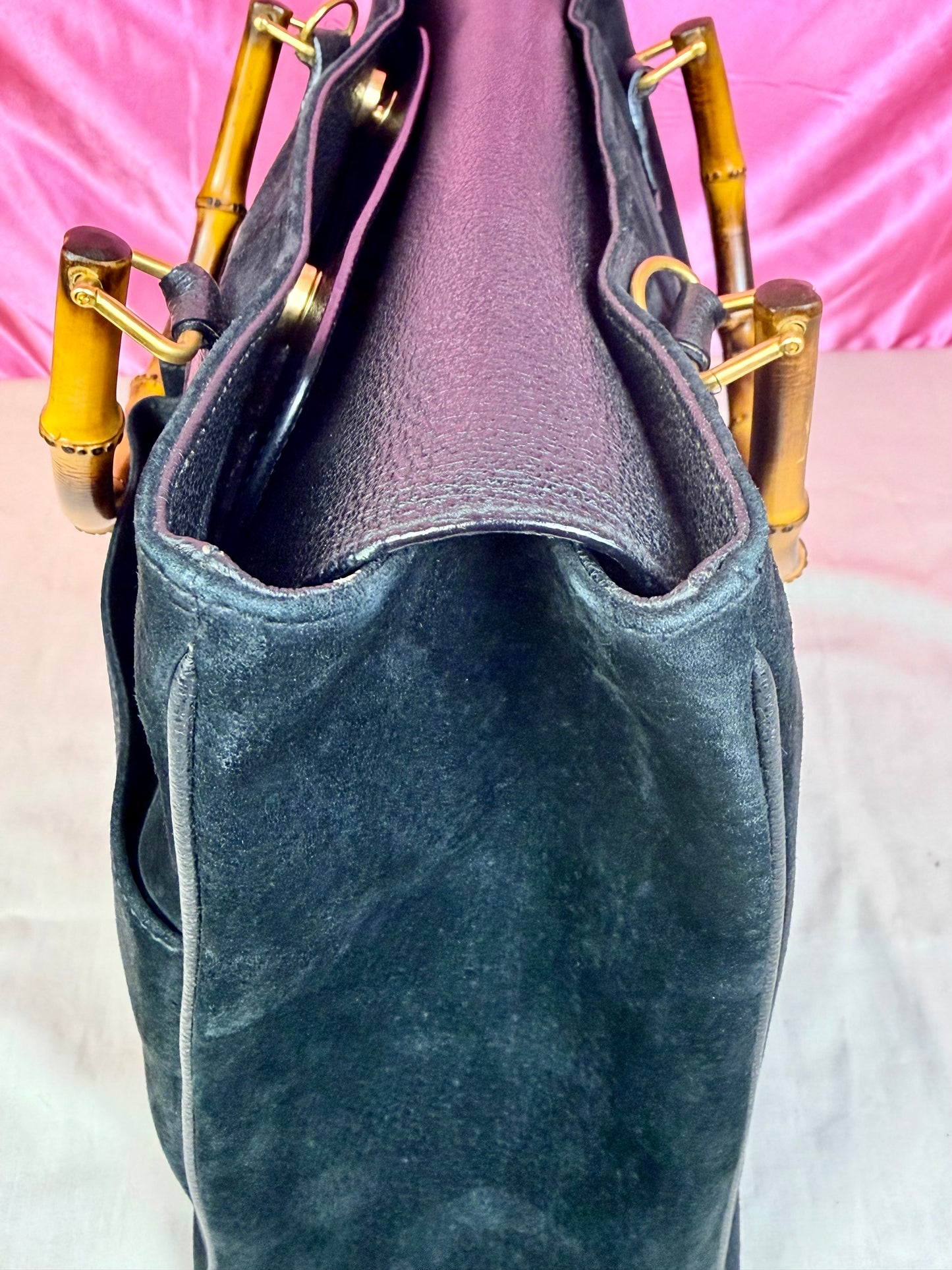 Gucci Black Suede Bamboo Tote
