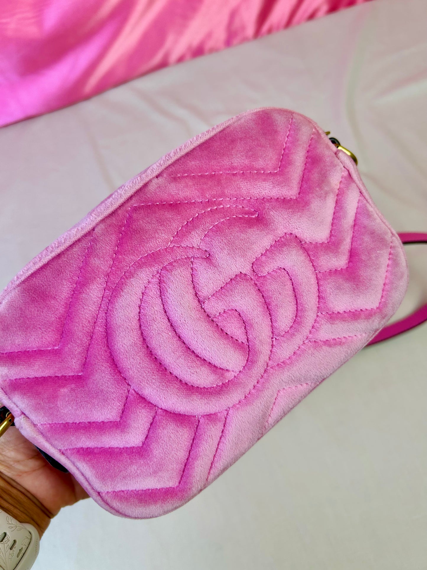 Pink Velvet and Crystal Mini Marmont