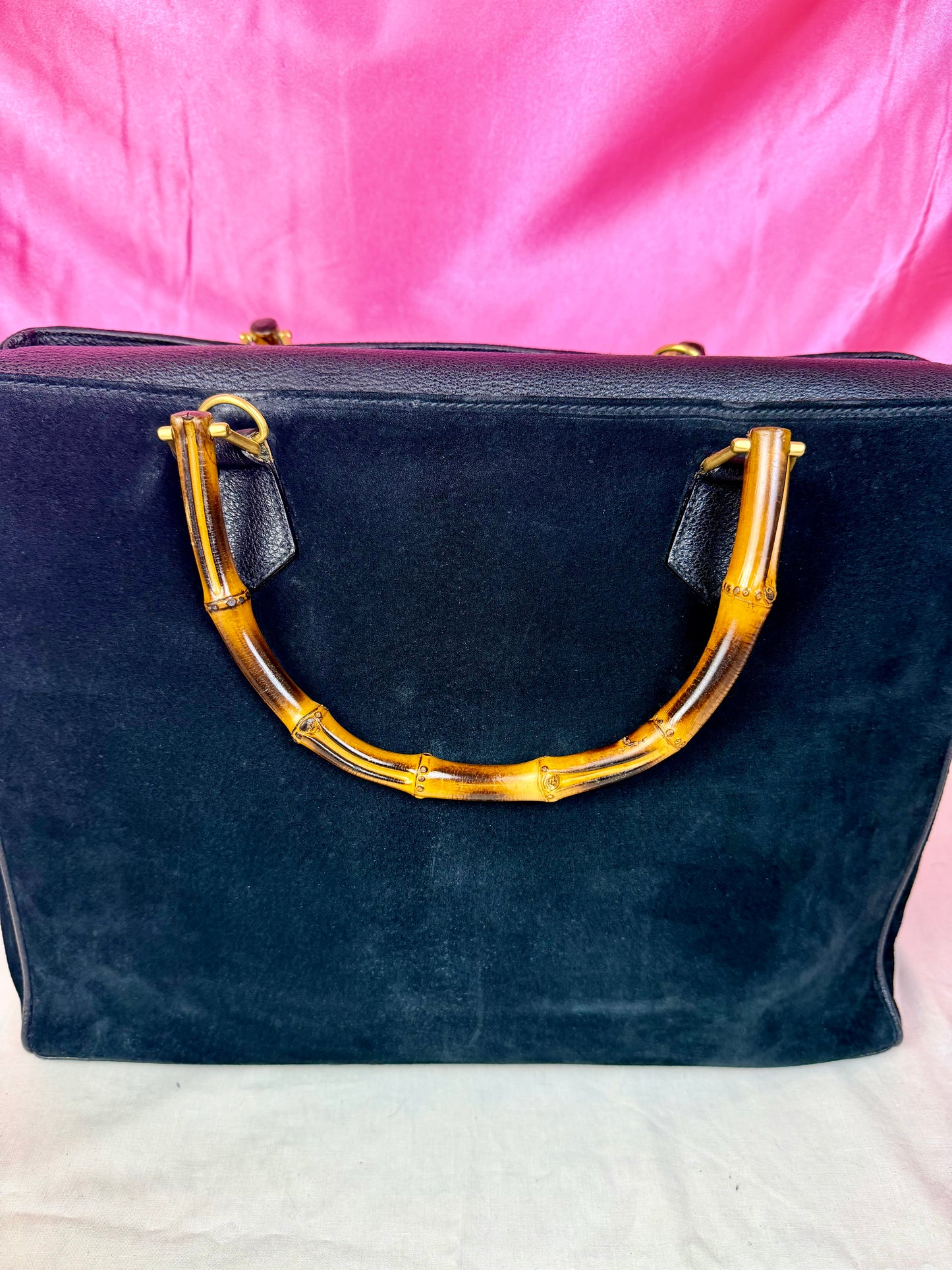 Gucci Black Suede Bamboo Tote