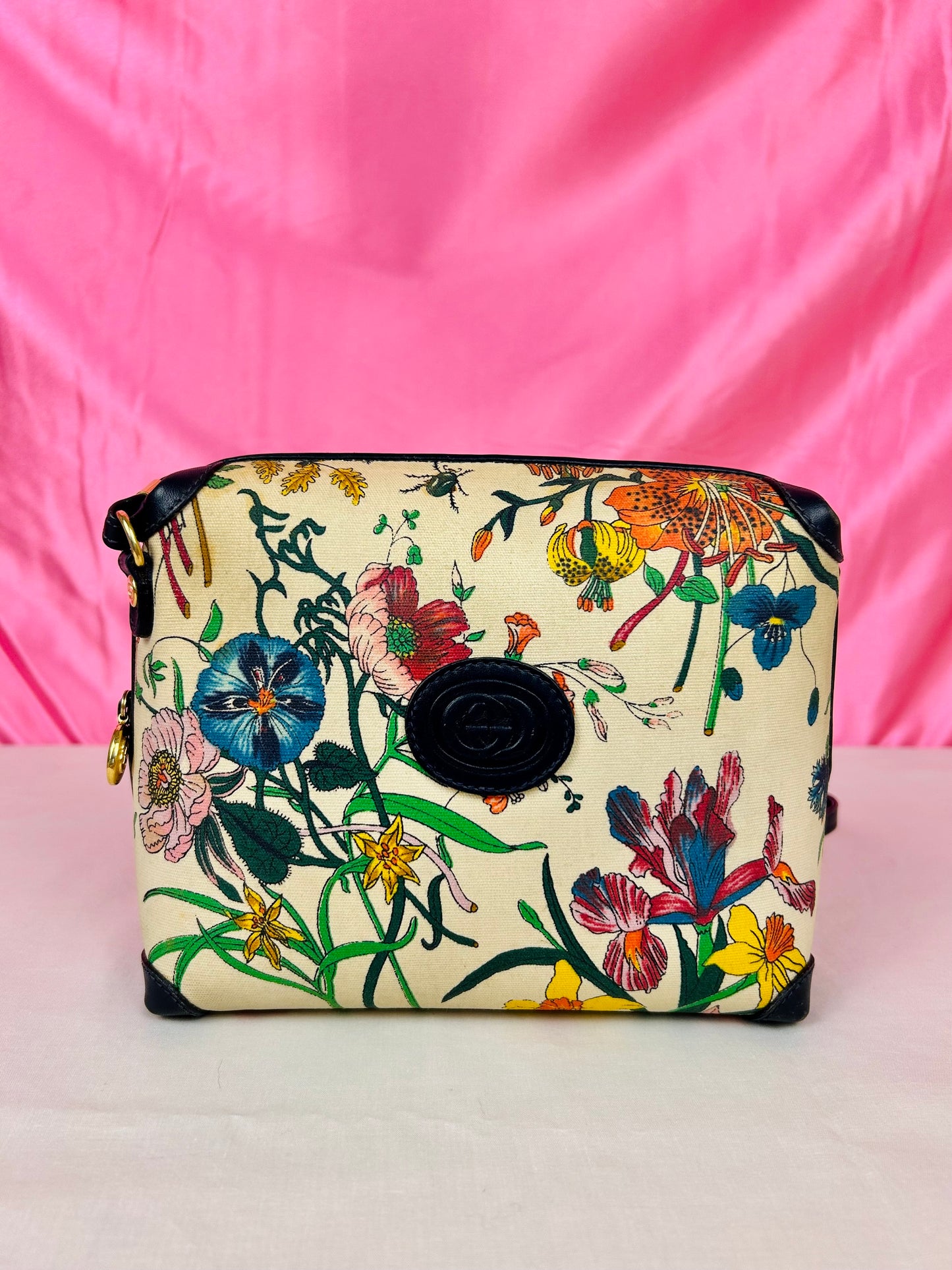 Vintage Floral and Navy Gucci Crossbody