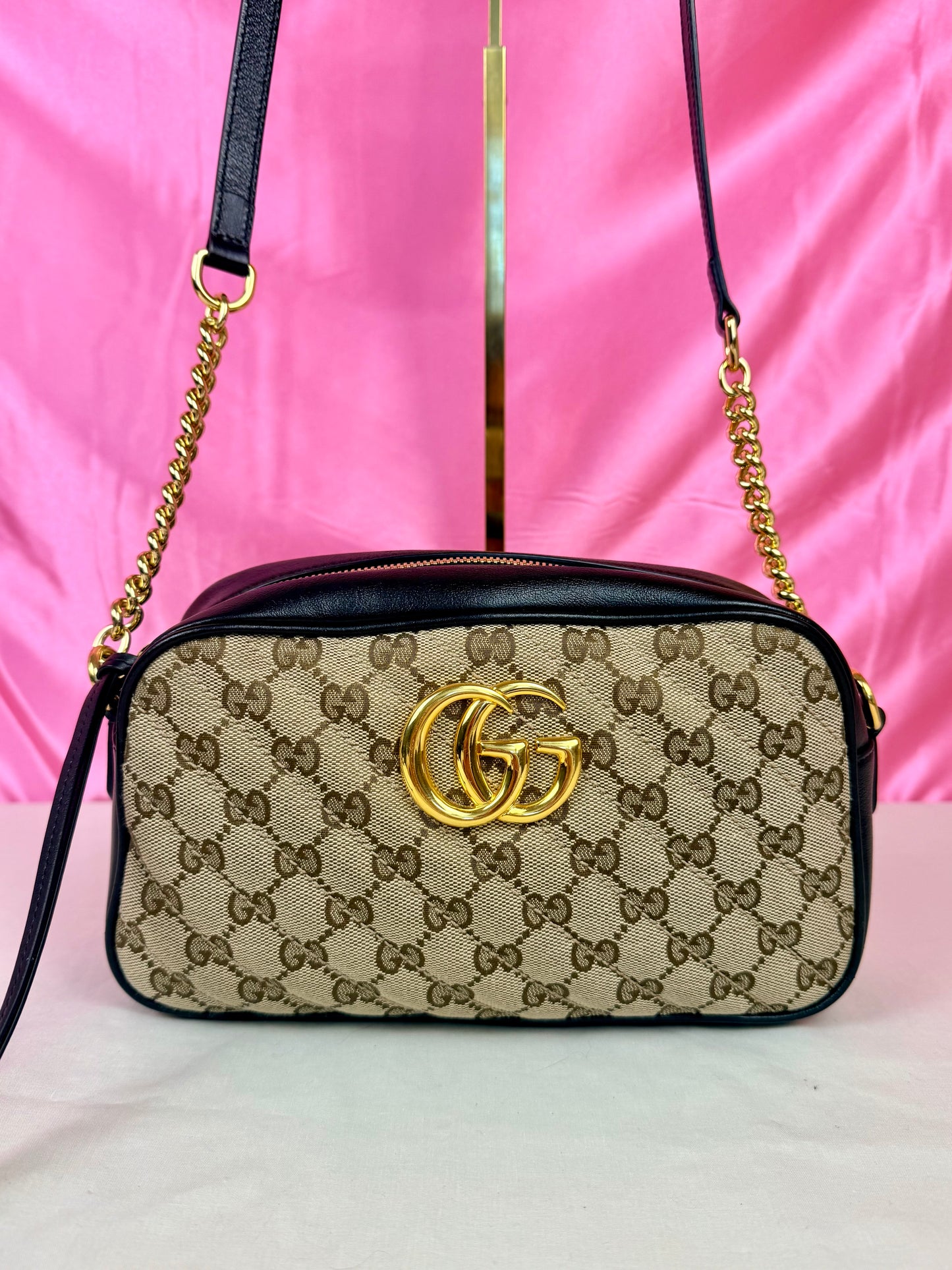 Black and Beige Small Gucci Marmont