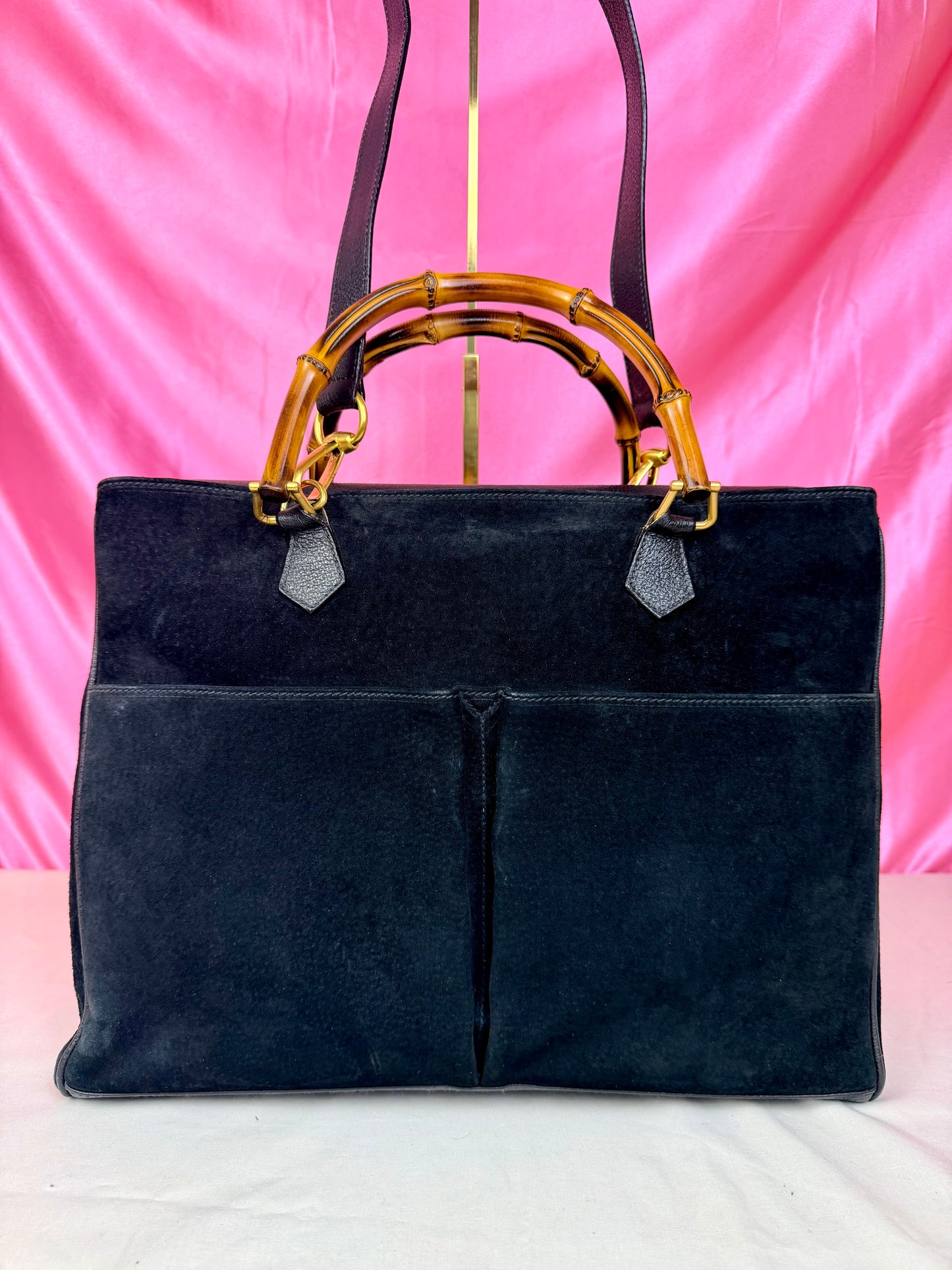 Gucci Black Suede Bamboo Tote