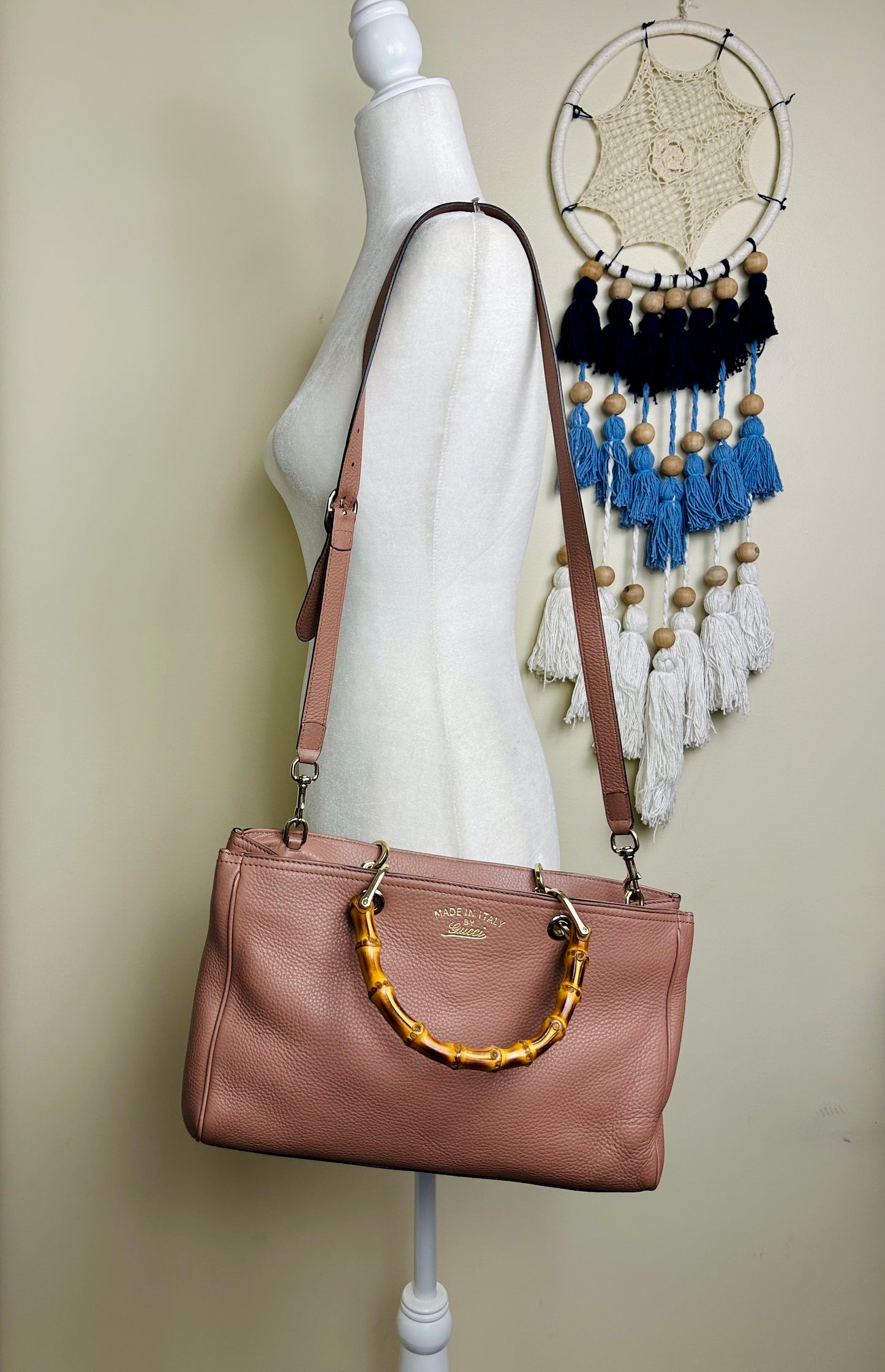 Mauve Gucci Bamboo Handle Two-Way
