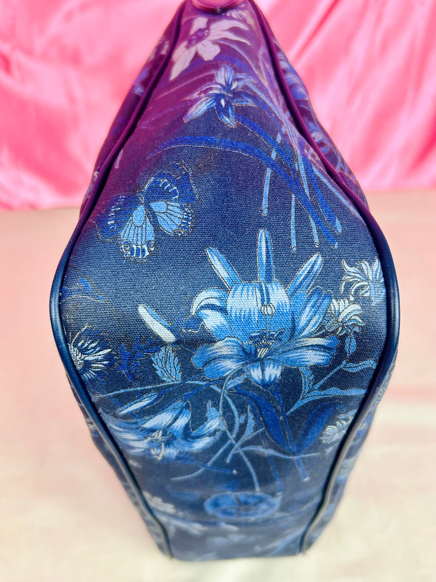 Gucci Navy Floral Bamboo Shoulder Bag