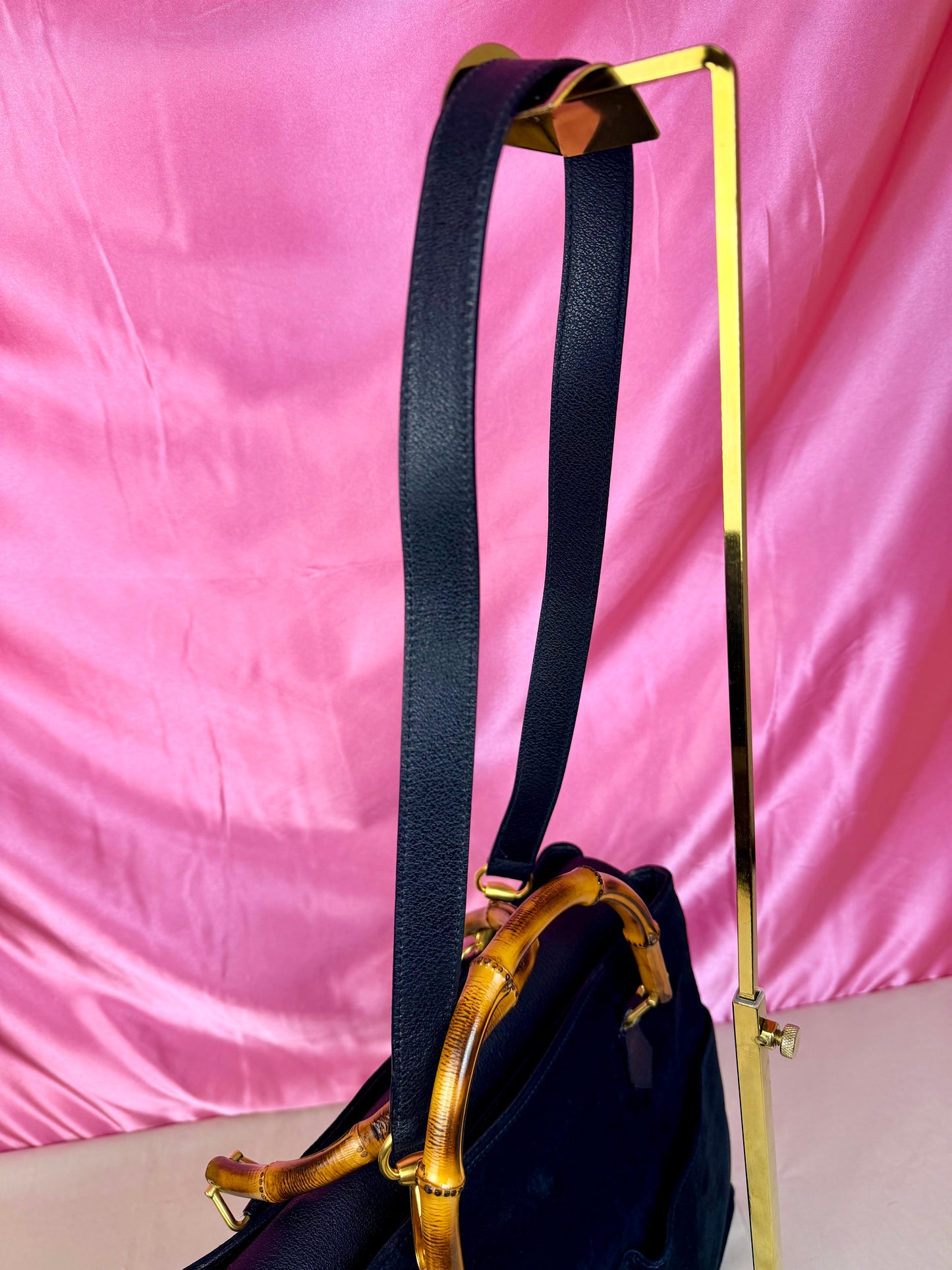 Gucci Black Suede Bamboo Tote