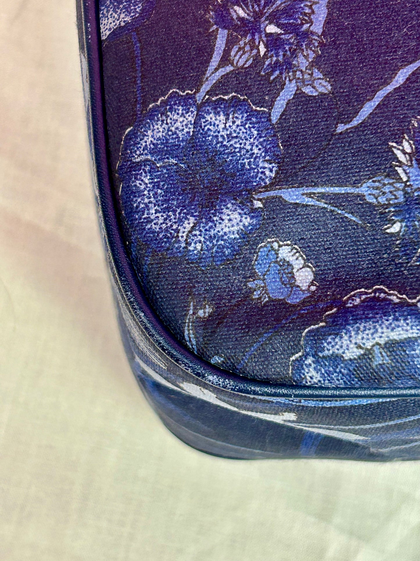 Gucci Navy Floral Bamboo Shoulder Bag