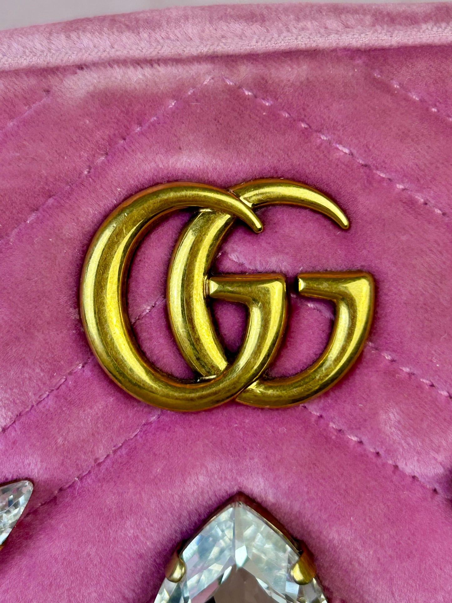 Pink Velvet and Crystal Mini Marmont