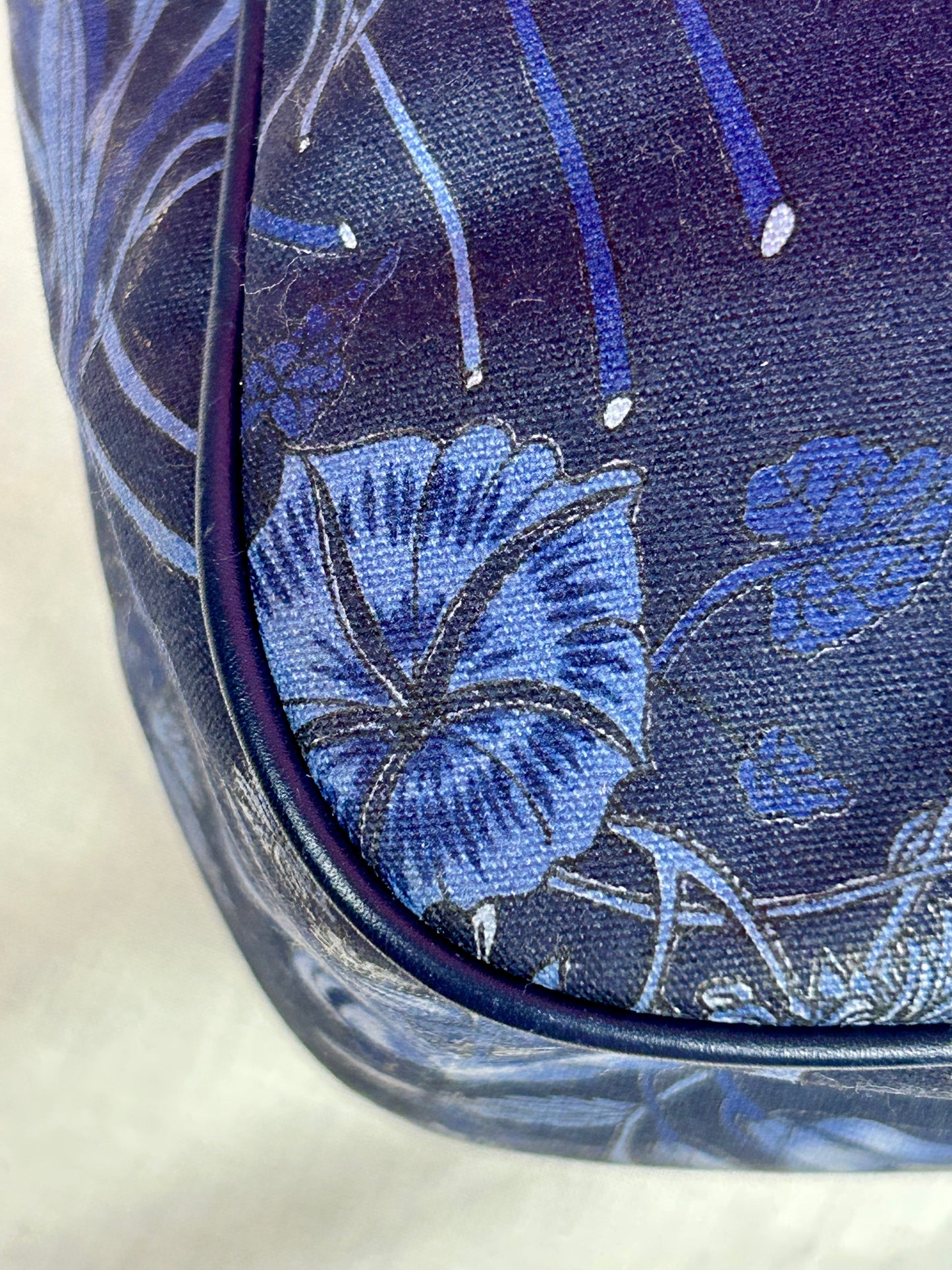 Gucci Navy Floral Bamboo Shoulder Bag