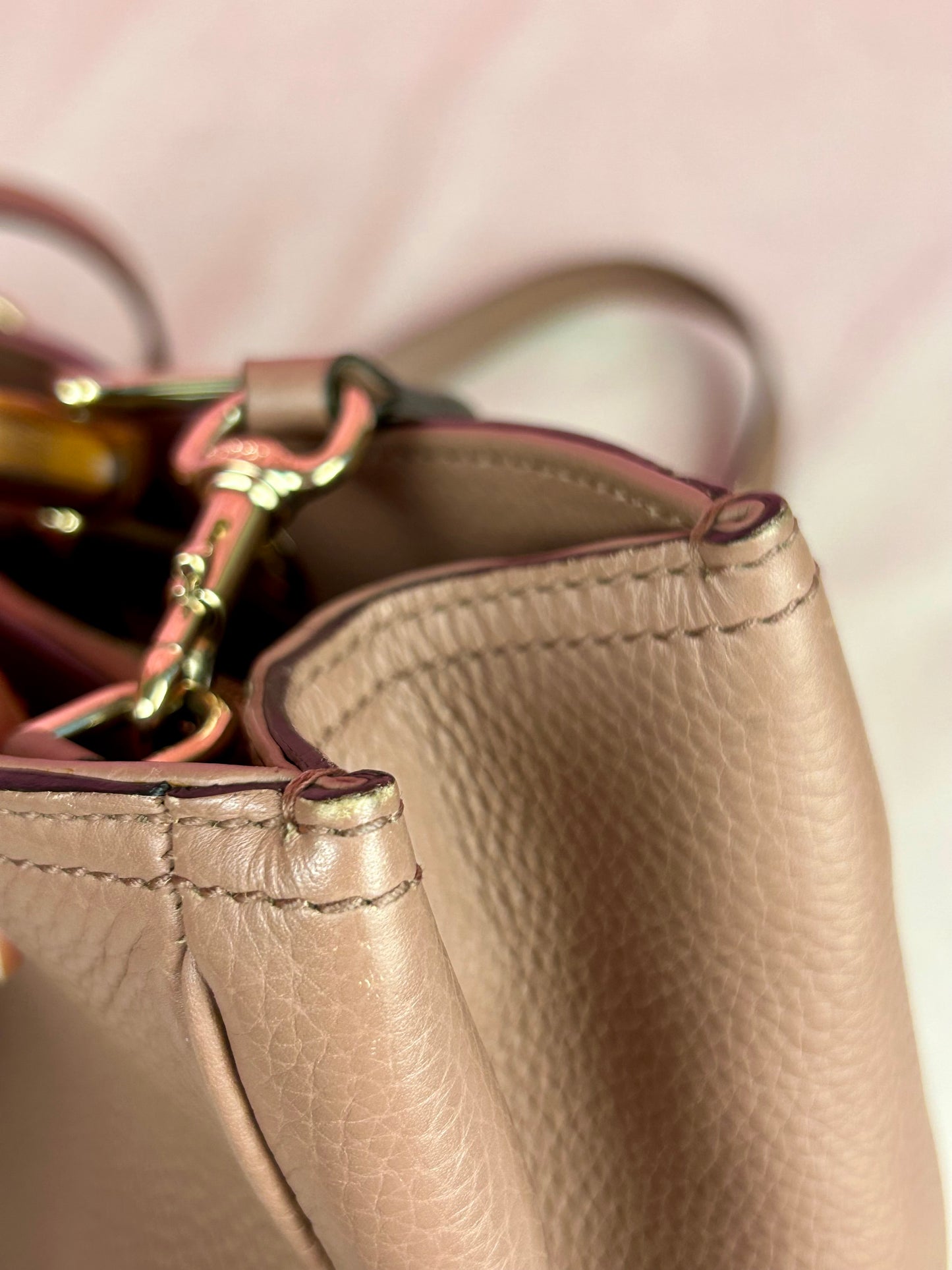 Mauve Gucci Bamboo Handle Two-Way