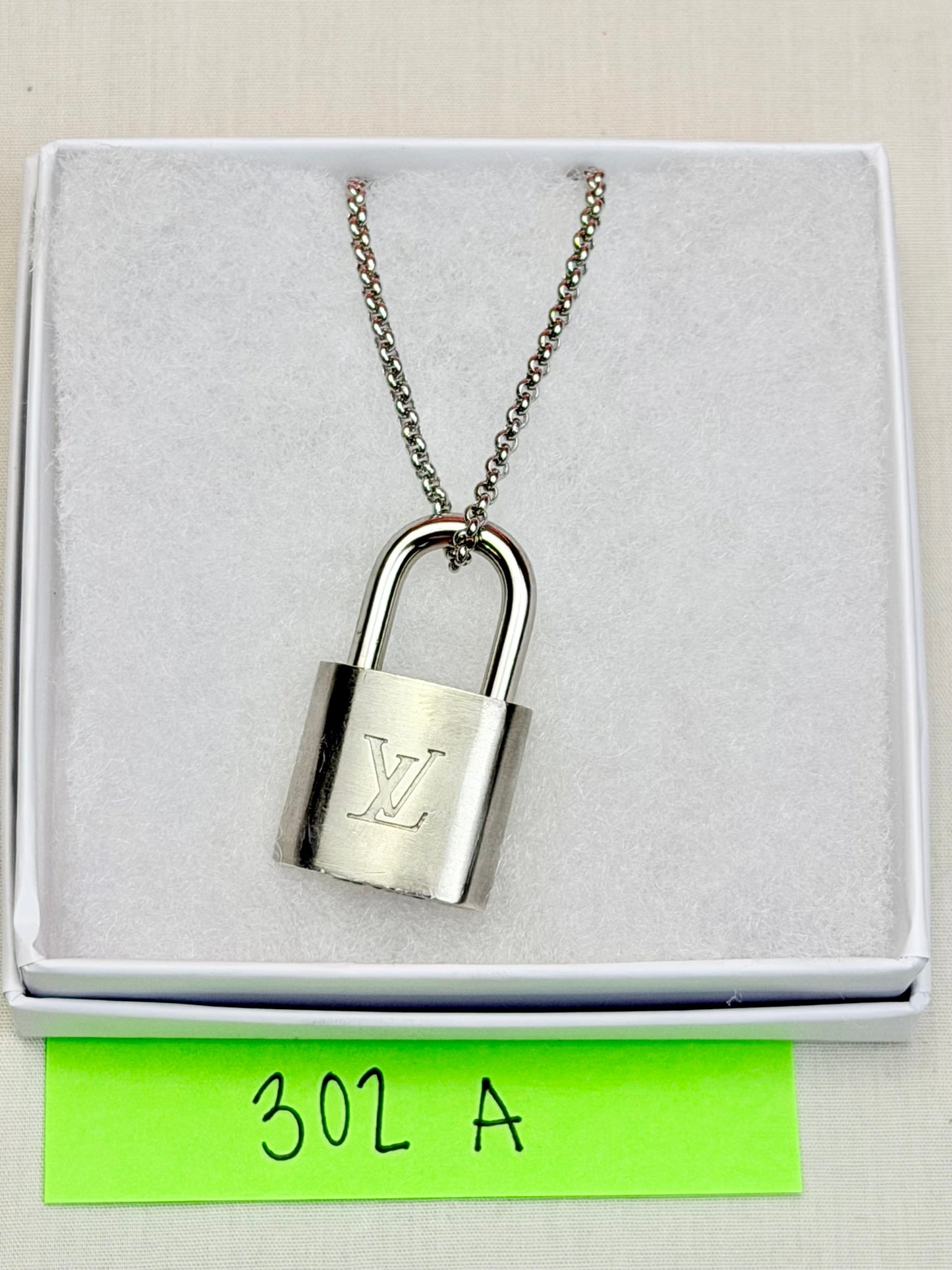 Silver Louis Vuitton Lock Necklace (10)