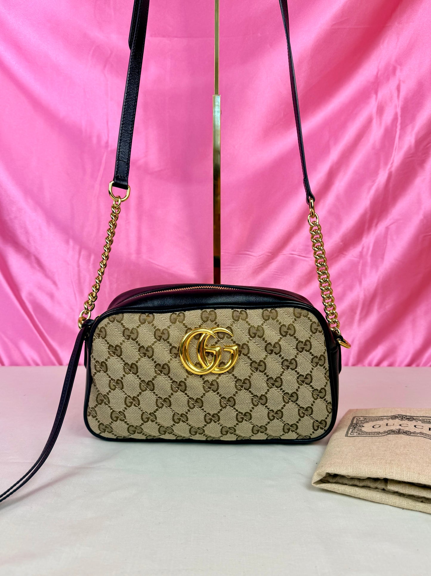 Black and Beige Small Gucci Marmont