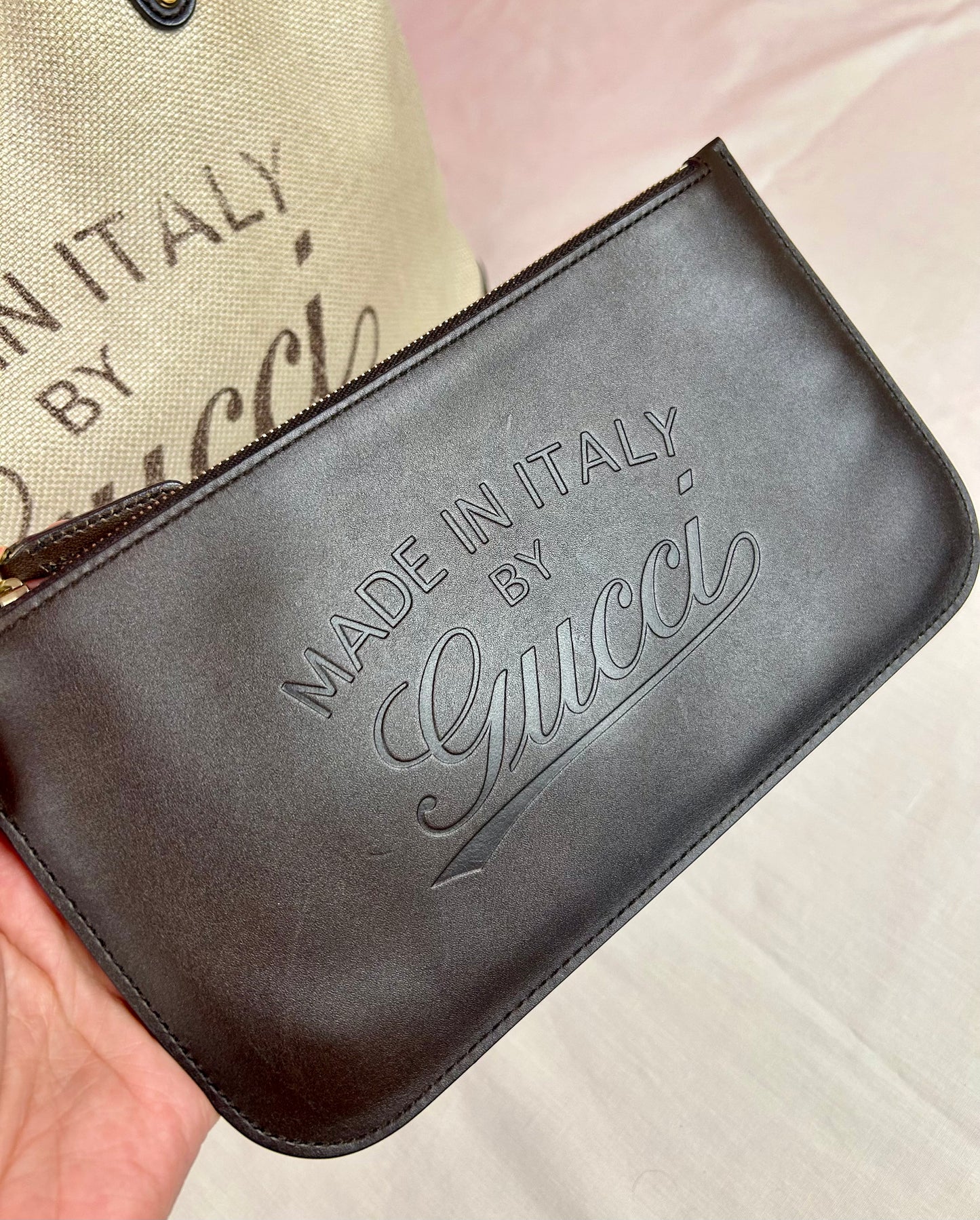 Brown and Linen Gucci Tote and Pouch