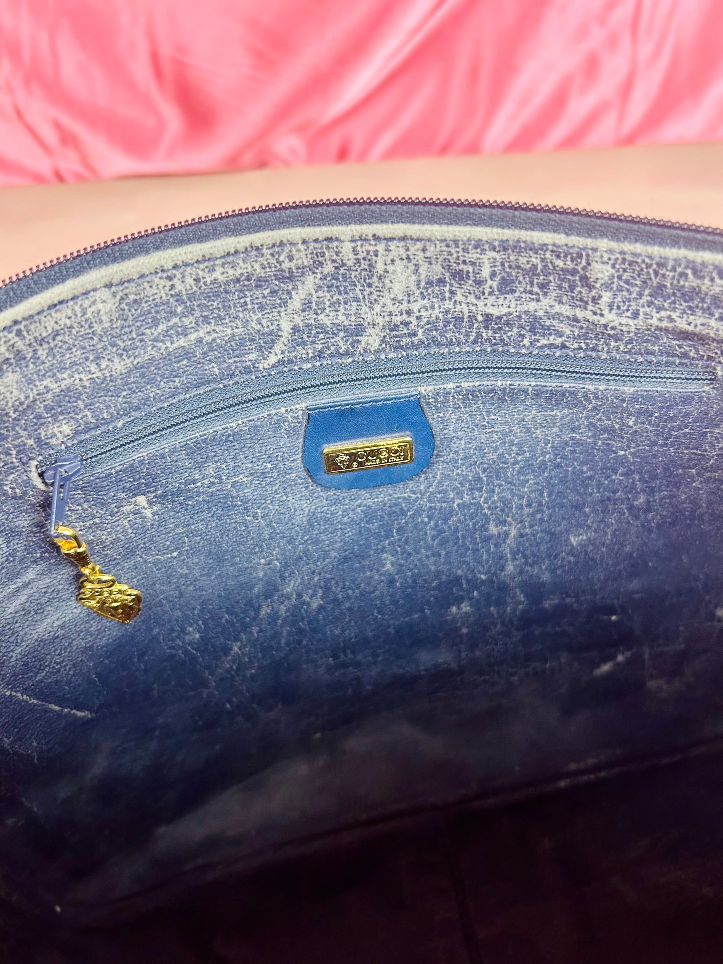 Gucci Navy Floral Bamboo Shoulder Bag