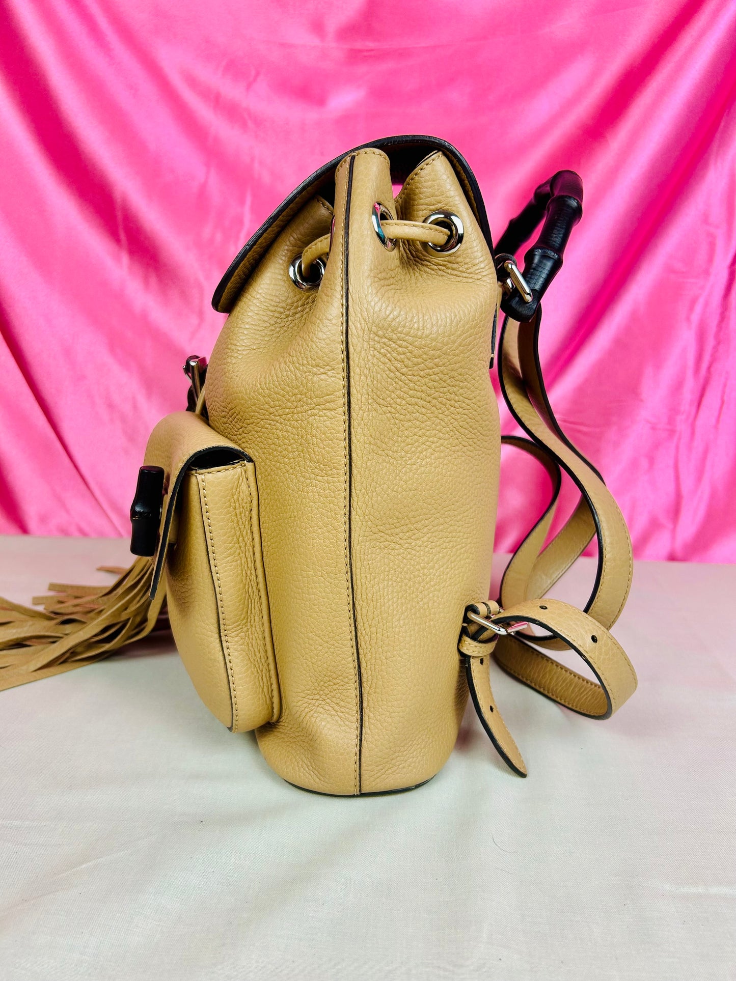 Gucci Tan Leather Bamboo Backpack (New Model)