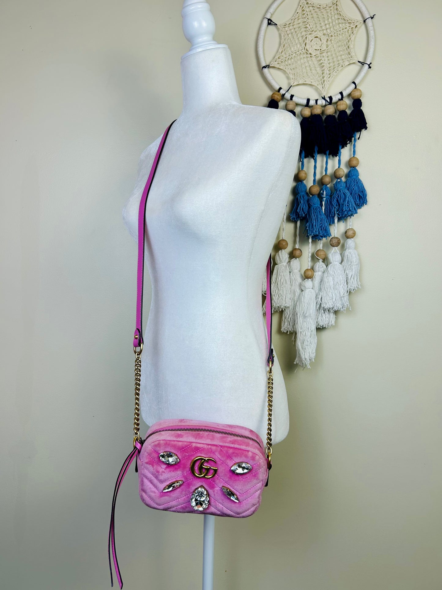 Pink Velvet and Crystal Mini Marmont