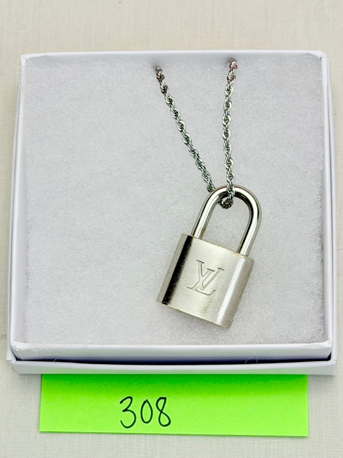 Silver Louis Vuitton Lock Necklace (10)