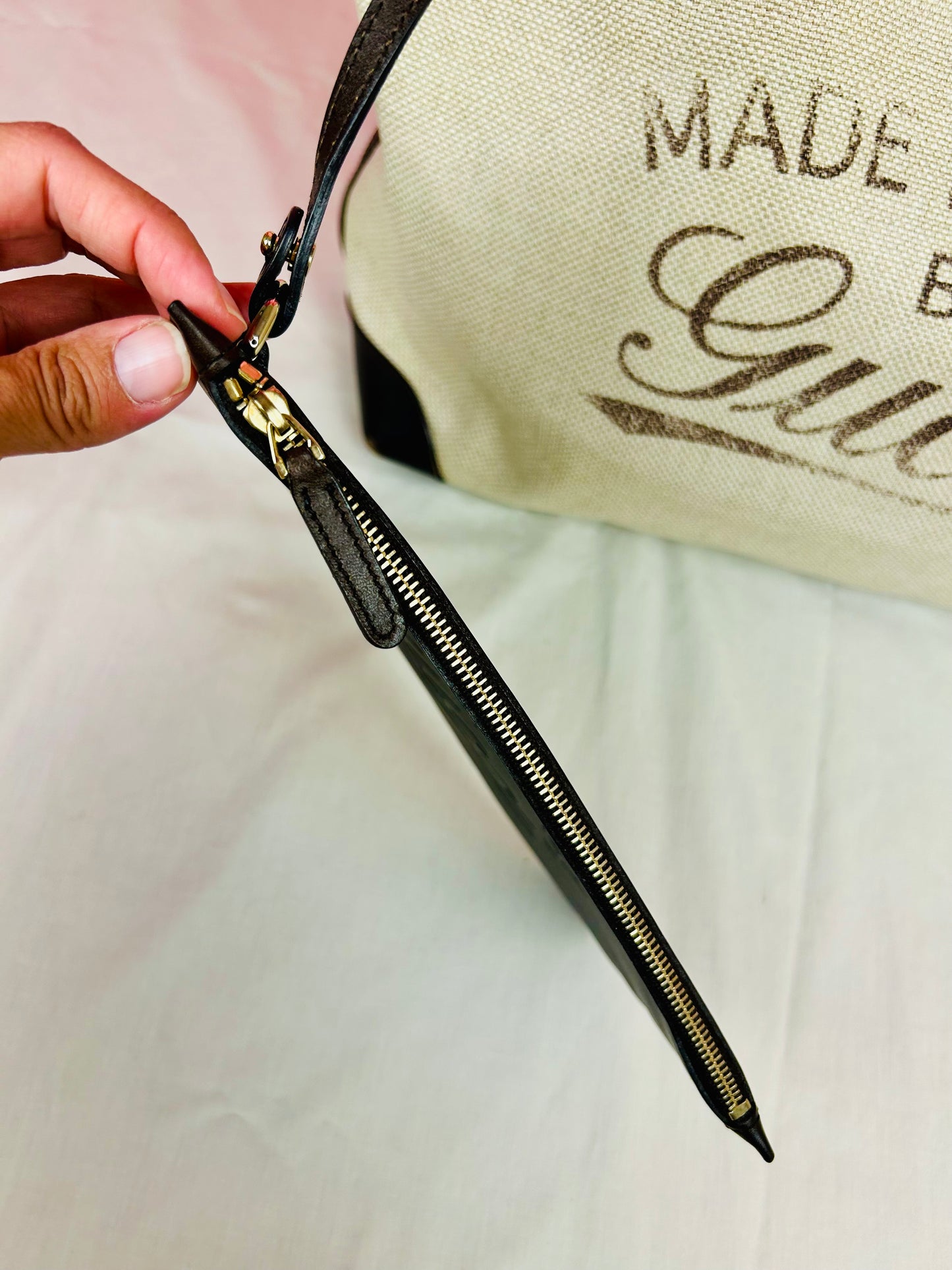 Brown and Linen Gucci Tote and Pouch