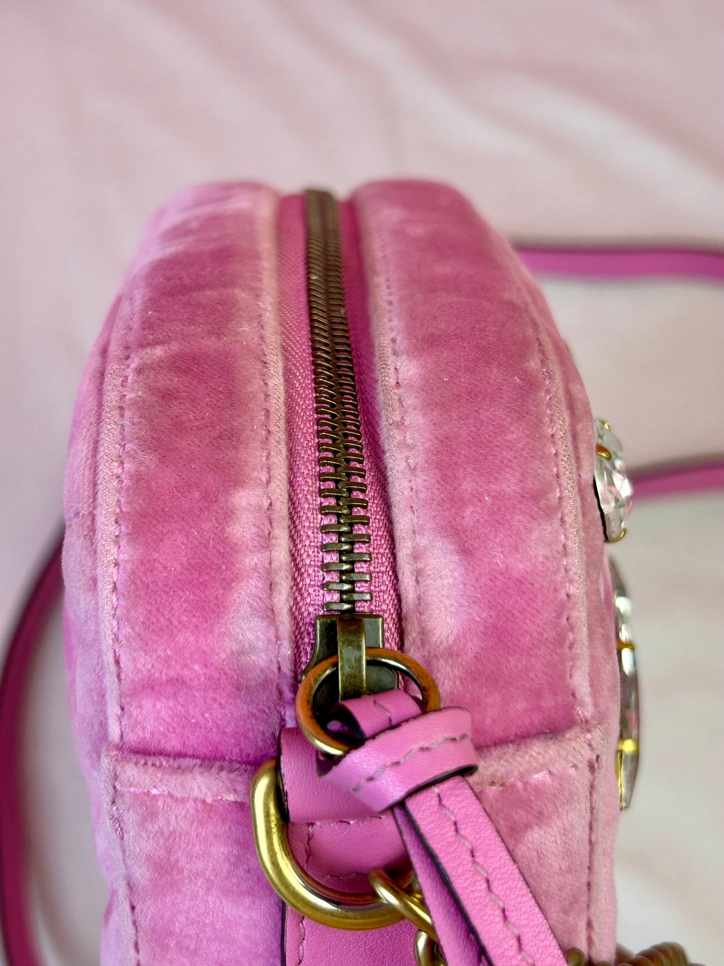 Pink Velvet and Crystal Mini Marmont