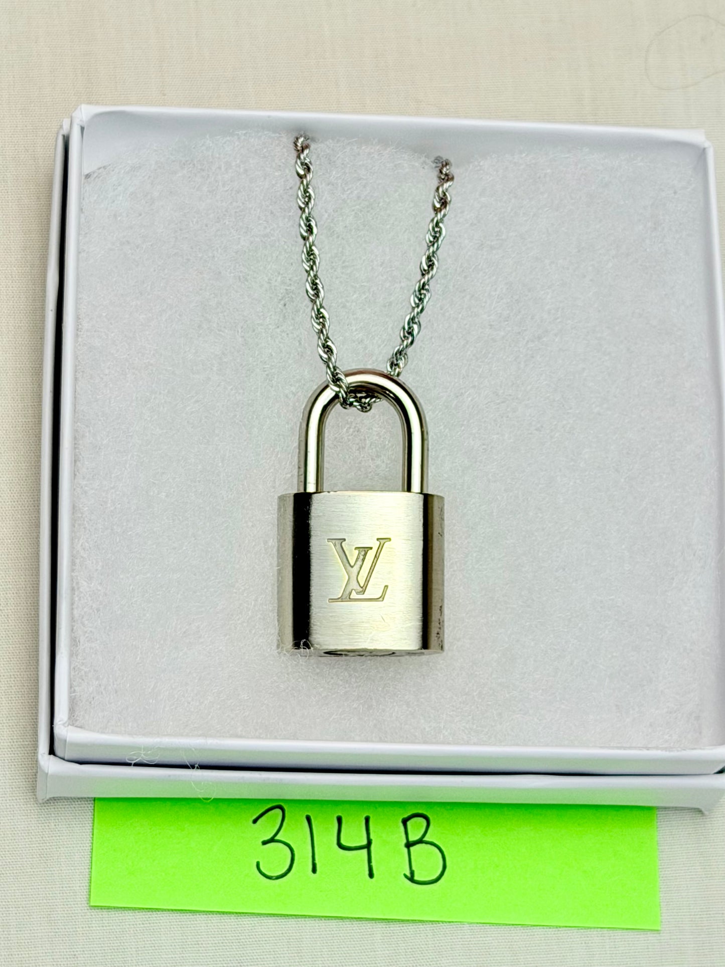 Silver Louis Vuitton Lock Necklace (10)