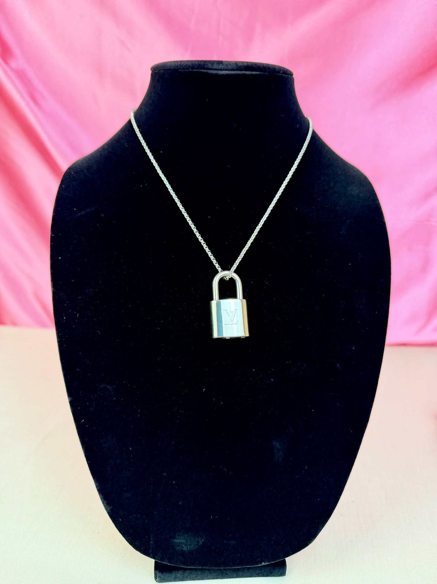 Silver Louis Vuitton Lock Necklace (10)